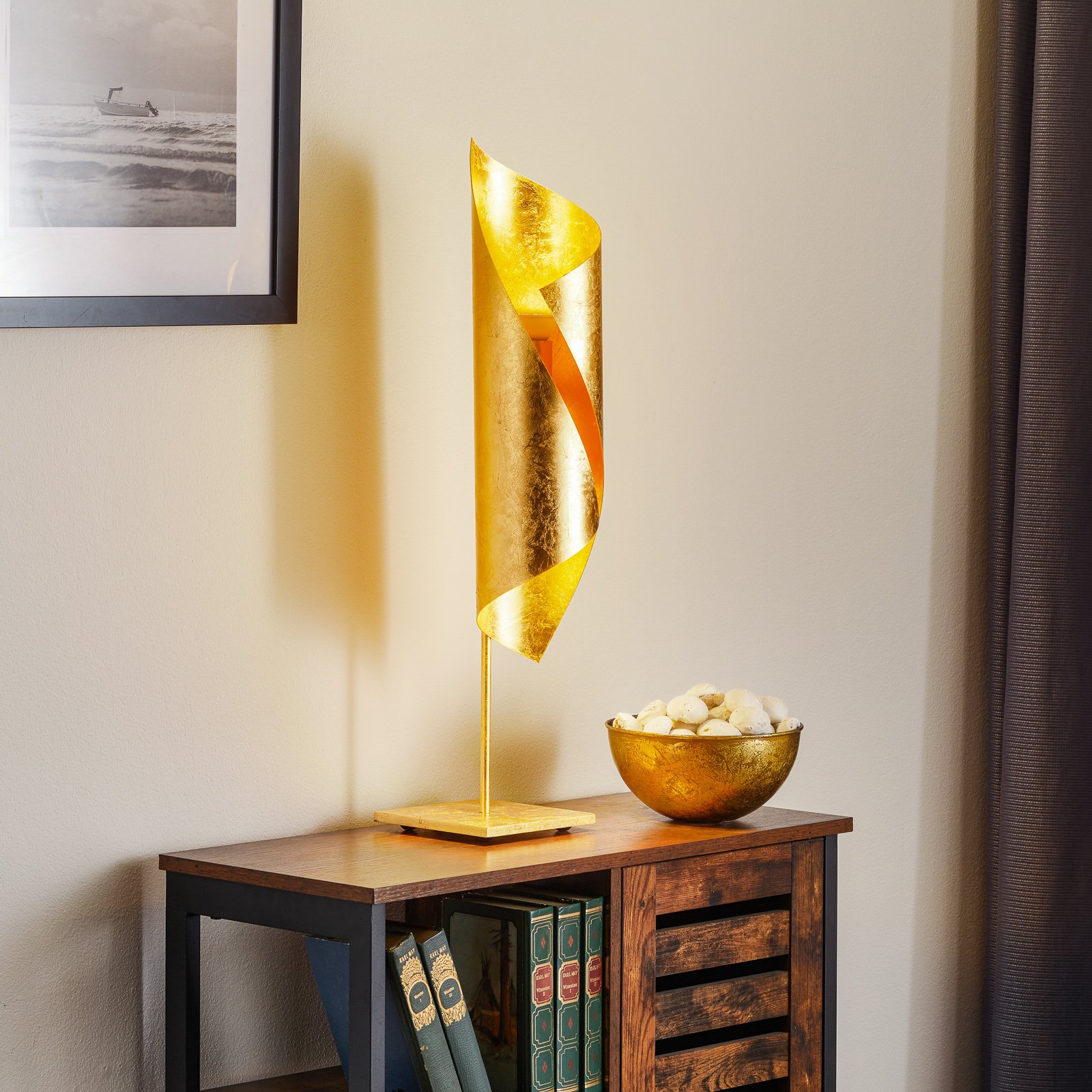 Knikerboker tafellamp Hué bladgoud, 70 cm hoog