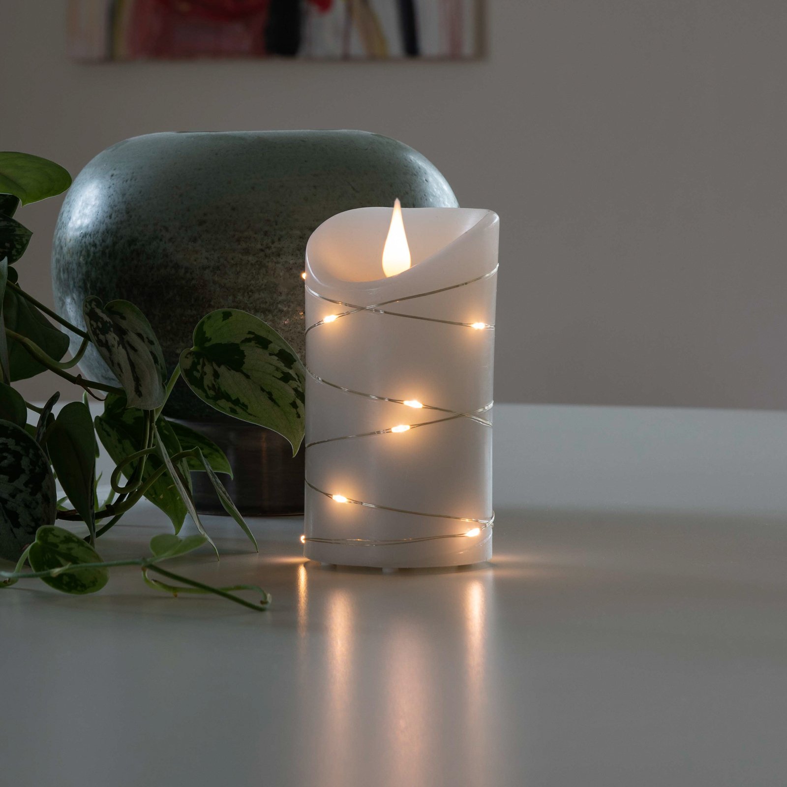 Vosková svíčka bílá barva světla teplá bílá Ø7,5cm
