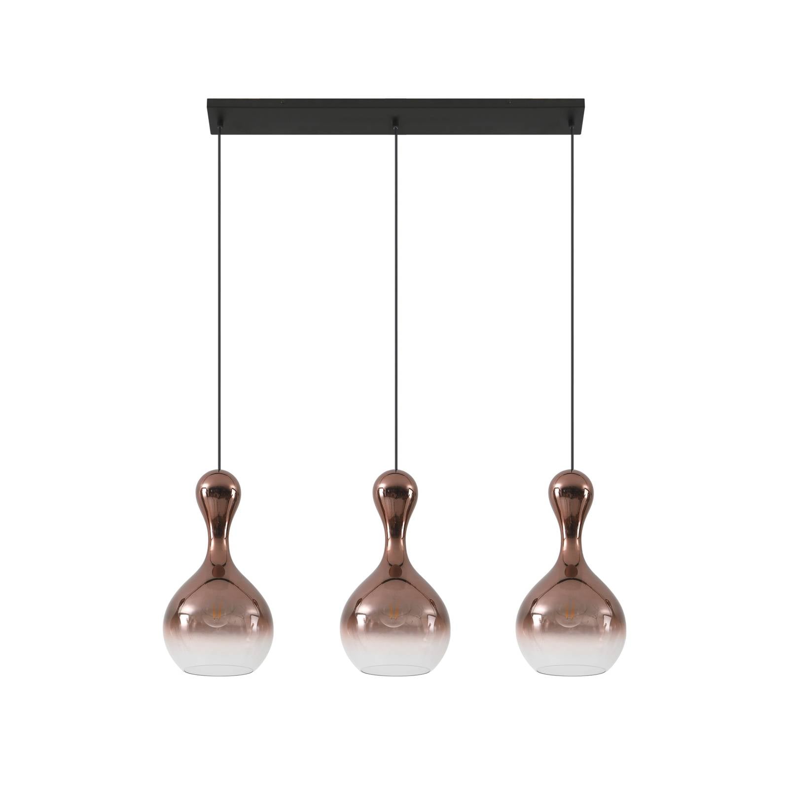 Lucande Hängleuchte Lyrisa, 3-flg., kupferfarben, Glas, 22cm
