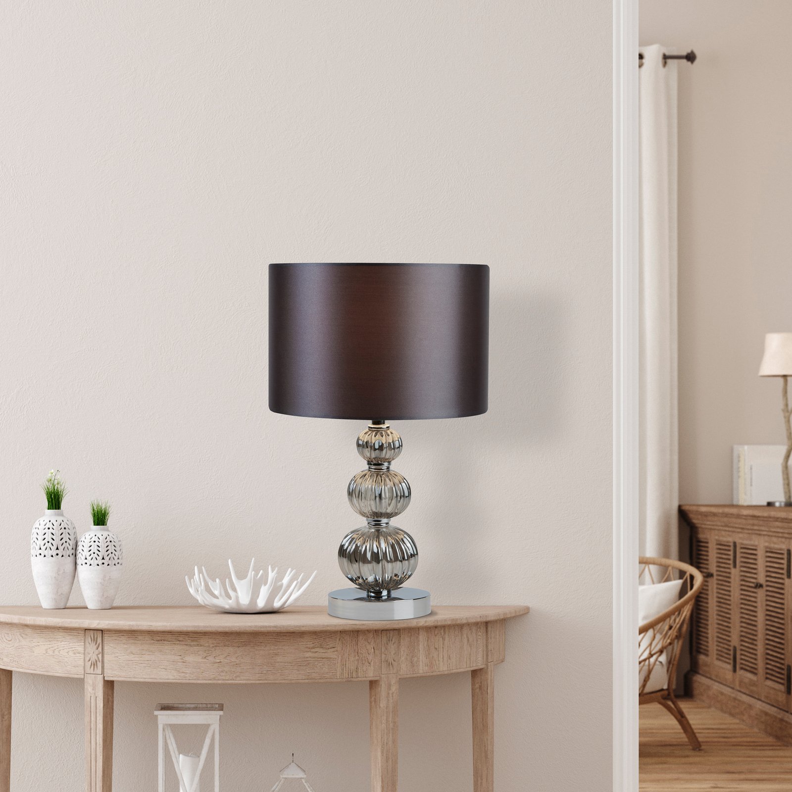 Lampa stołowa Joore, szara, tekstylna, 25 cm, E14 Lampa stołowa Joore, szara, tekstylna, 25 cm, E14