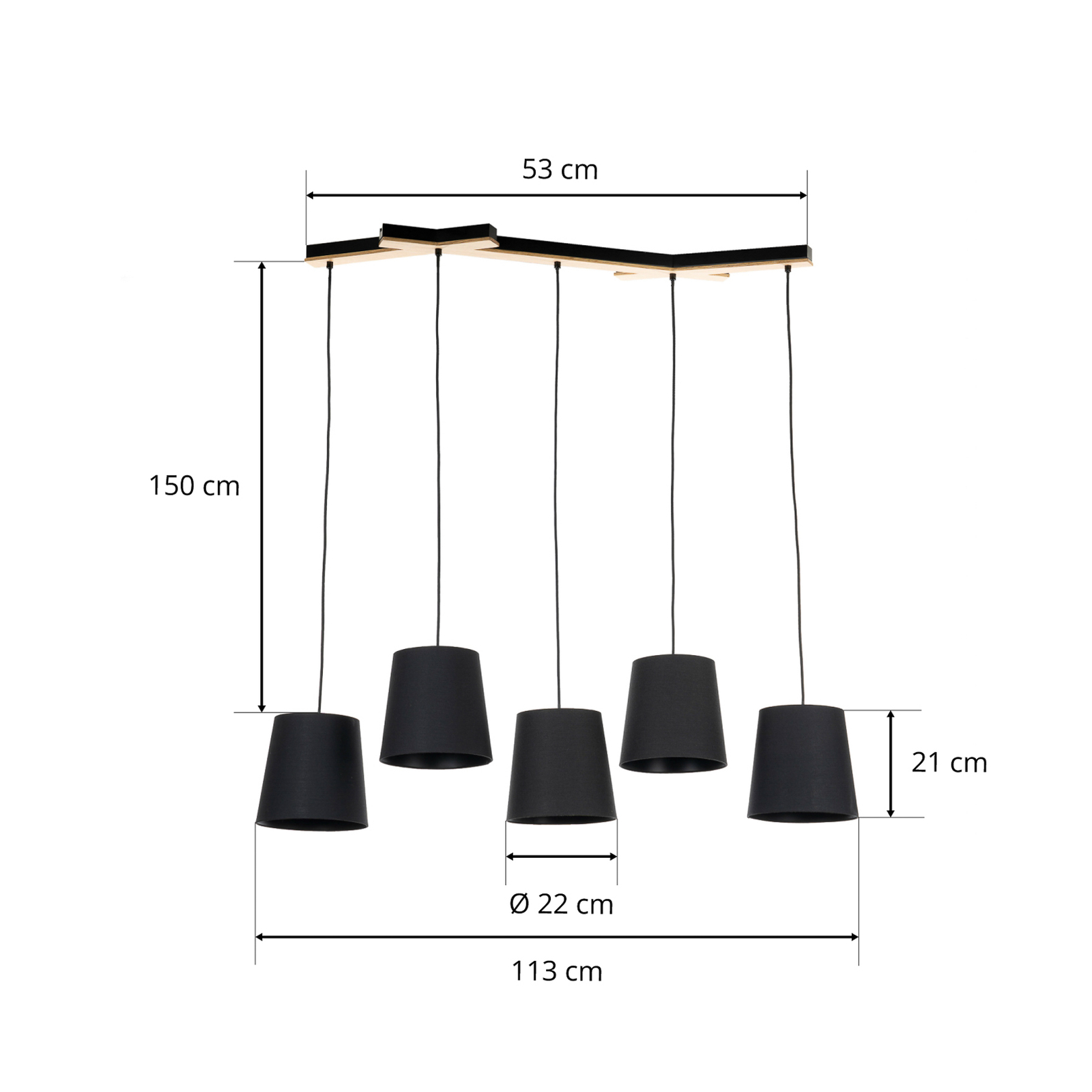 Lucande Thamila hanging light, black, oak