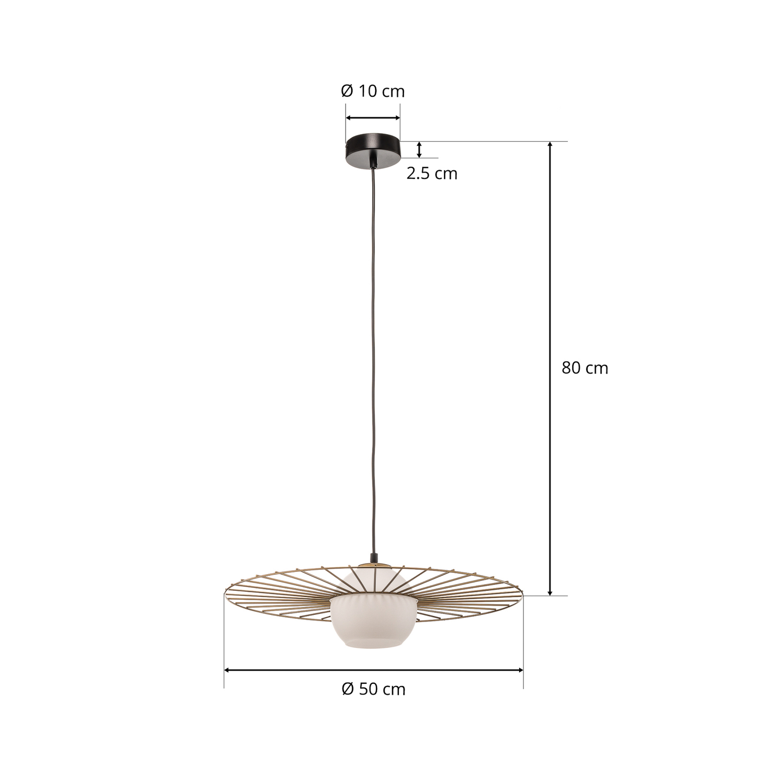 Sol 1 pendellampa, ett glas med guldring