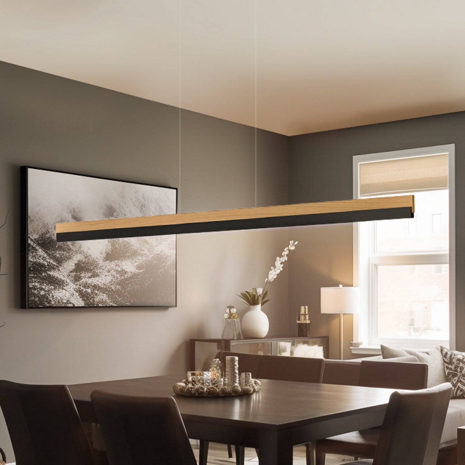 Quitani Lampă suspendată cu LED Keijo negru/rugină lungime 143 cm - Camera de zi / sufragerie - Casă de țară / Rustic - stejar natural negru mat - Lemn