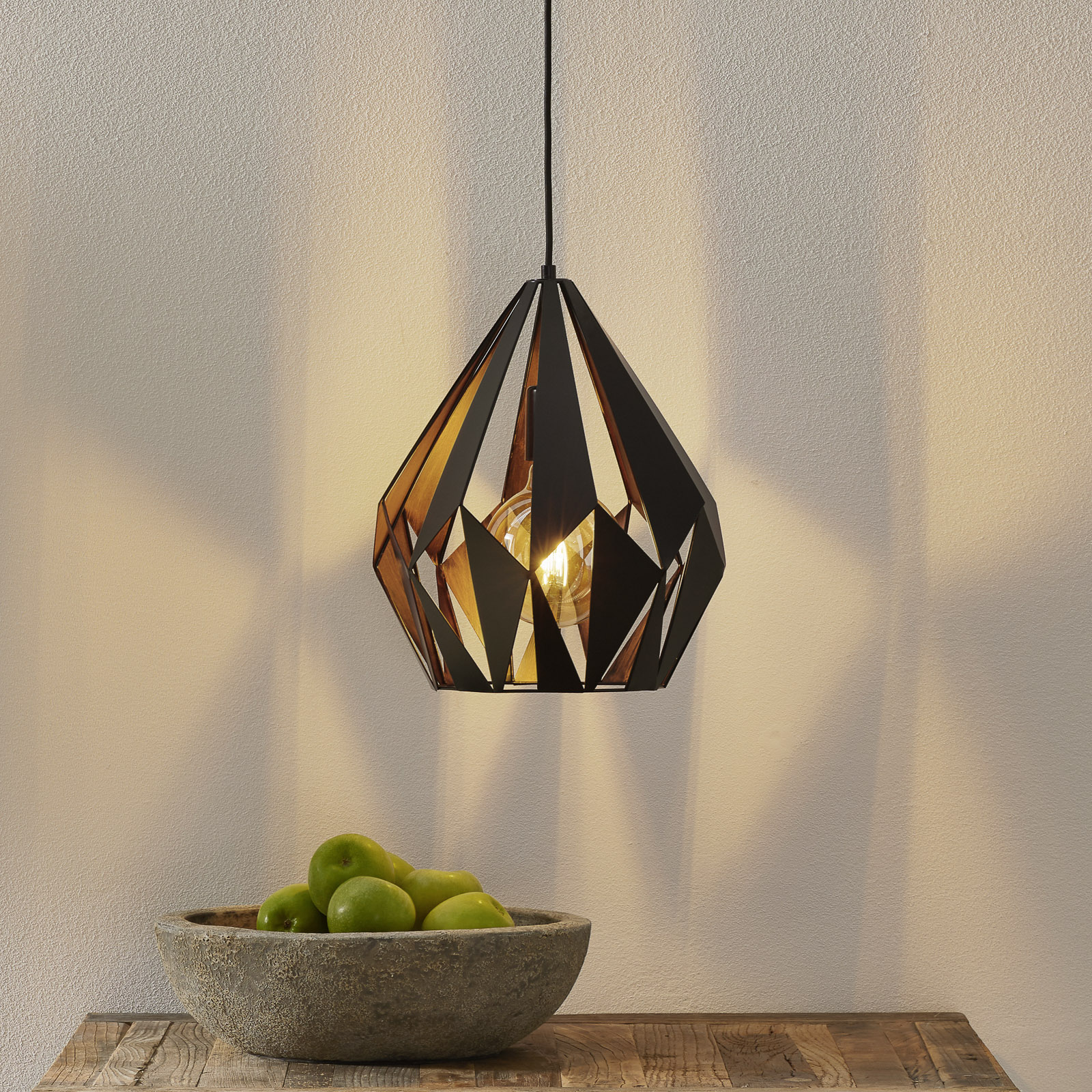 EGLO Carlton Eye-catching Pendant Lamp Black and Copper, for Living / Dining Room, Steel, E27, 60 W, energy efficiency: A++