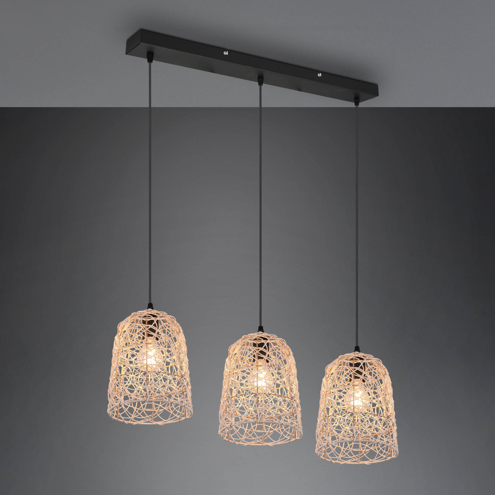 Lámpara colgante Lovis de mimbre 3 luces