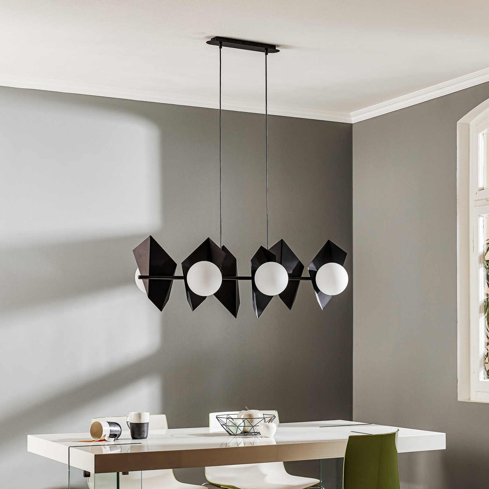 Hanglamp Shield in zwart/wit, 6-lamps