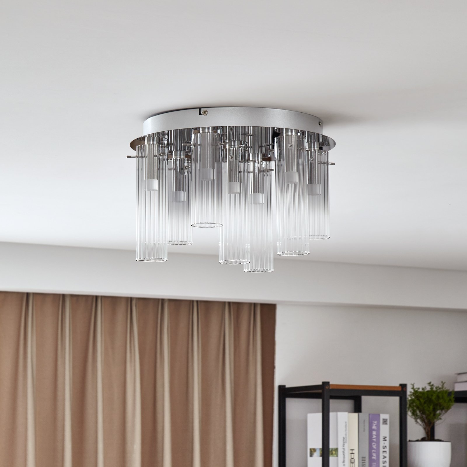 Lucande LED ceiling light Korvitha, 7-bulb, grey, glass