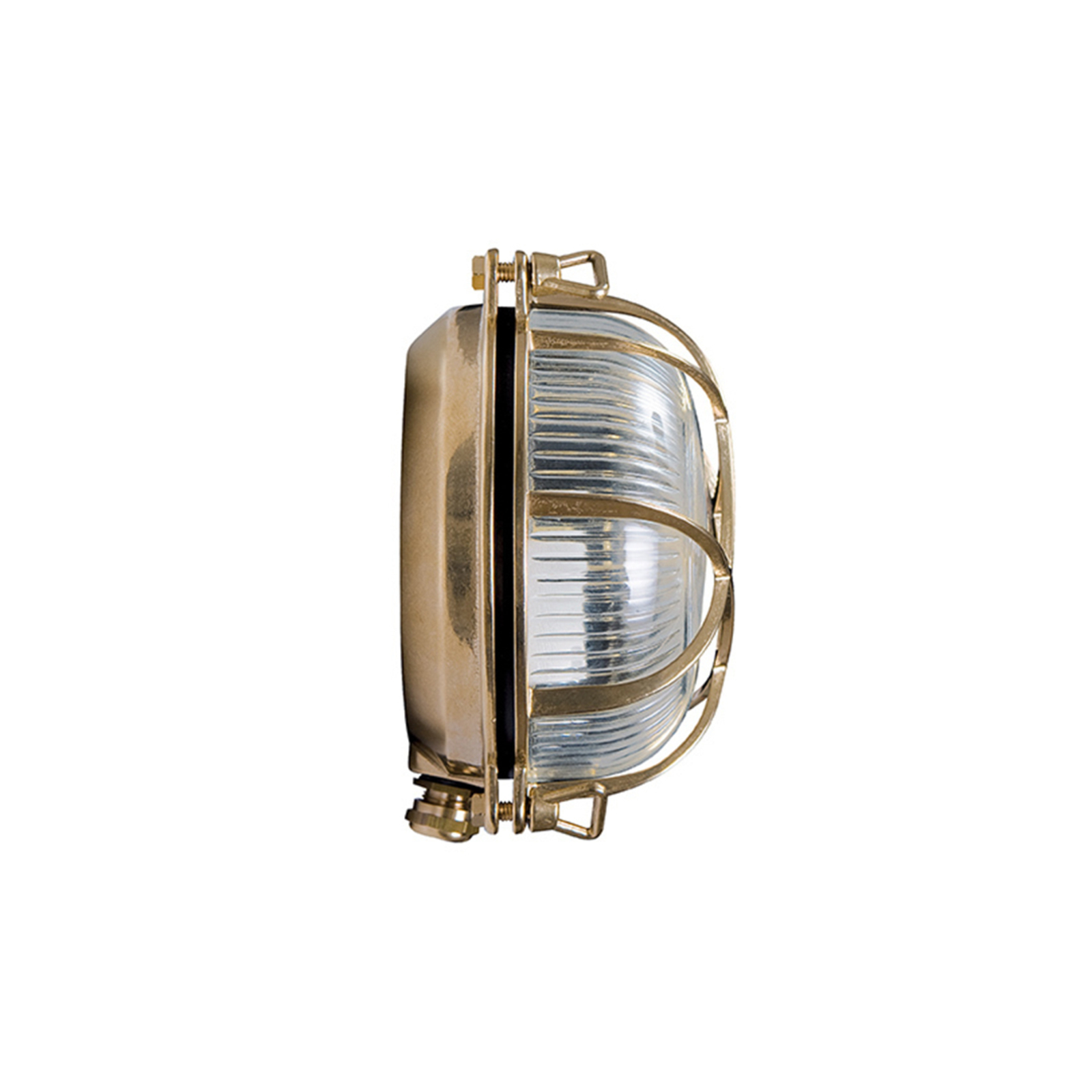 Tortuga outdoor wall light in brass, clear glass