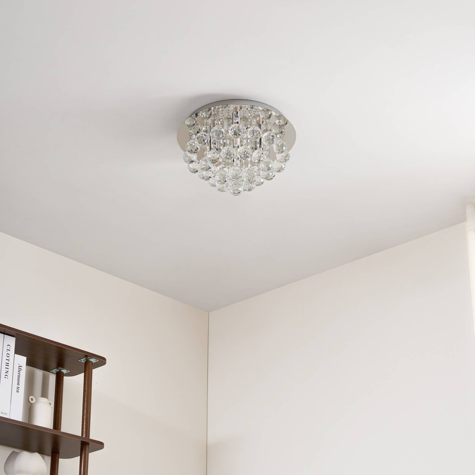 Lampa sufitowa Lindby Antonino, 4-punktowa, chrom, kryształ, 35cm