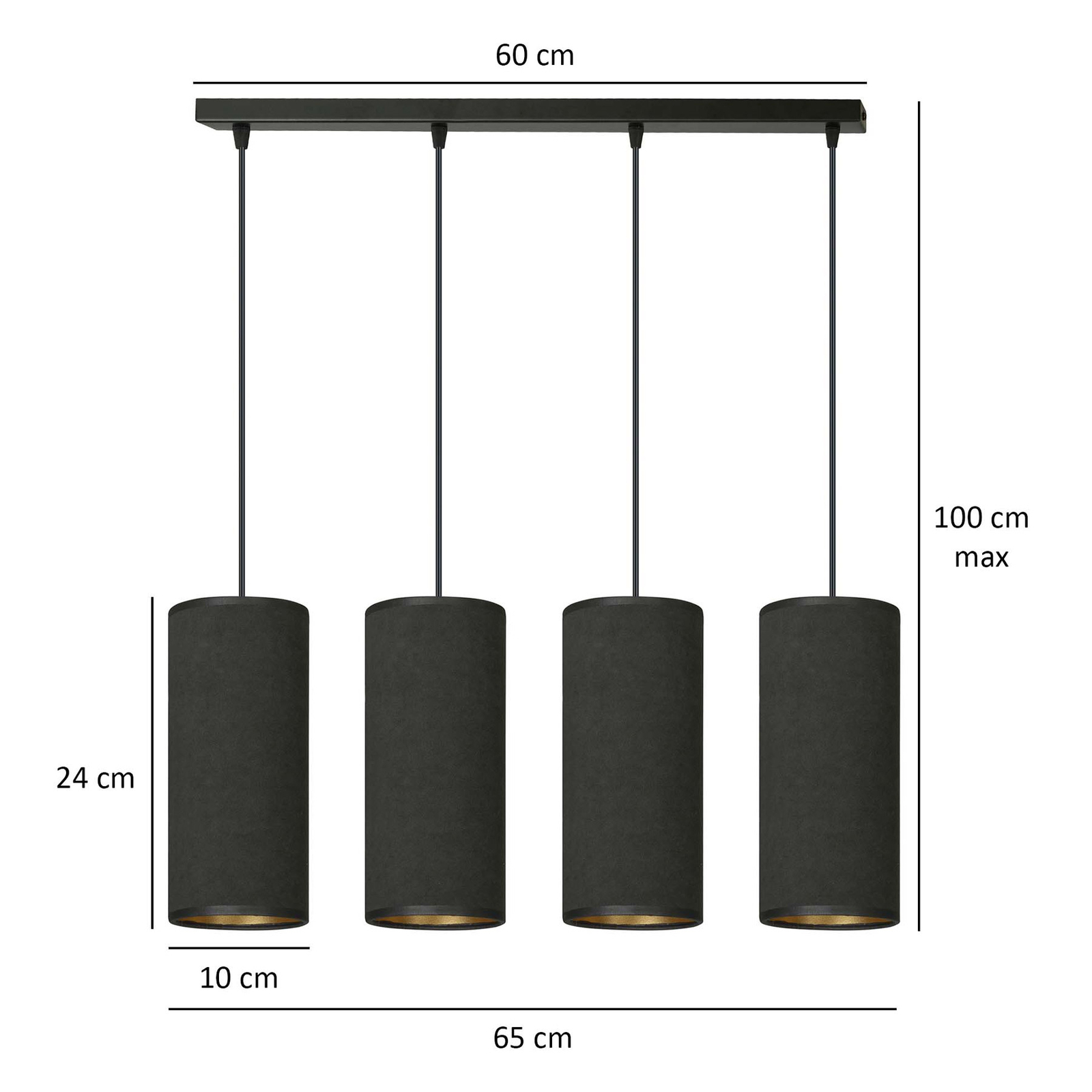 Lampa wisząca Joni, tkanina, 4-pkt. długa, czarna