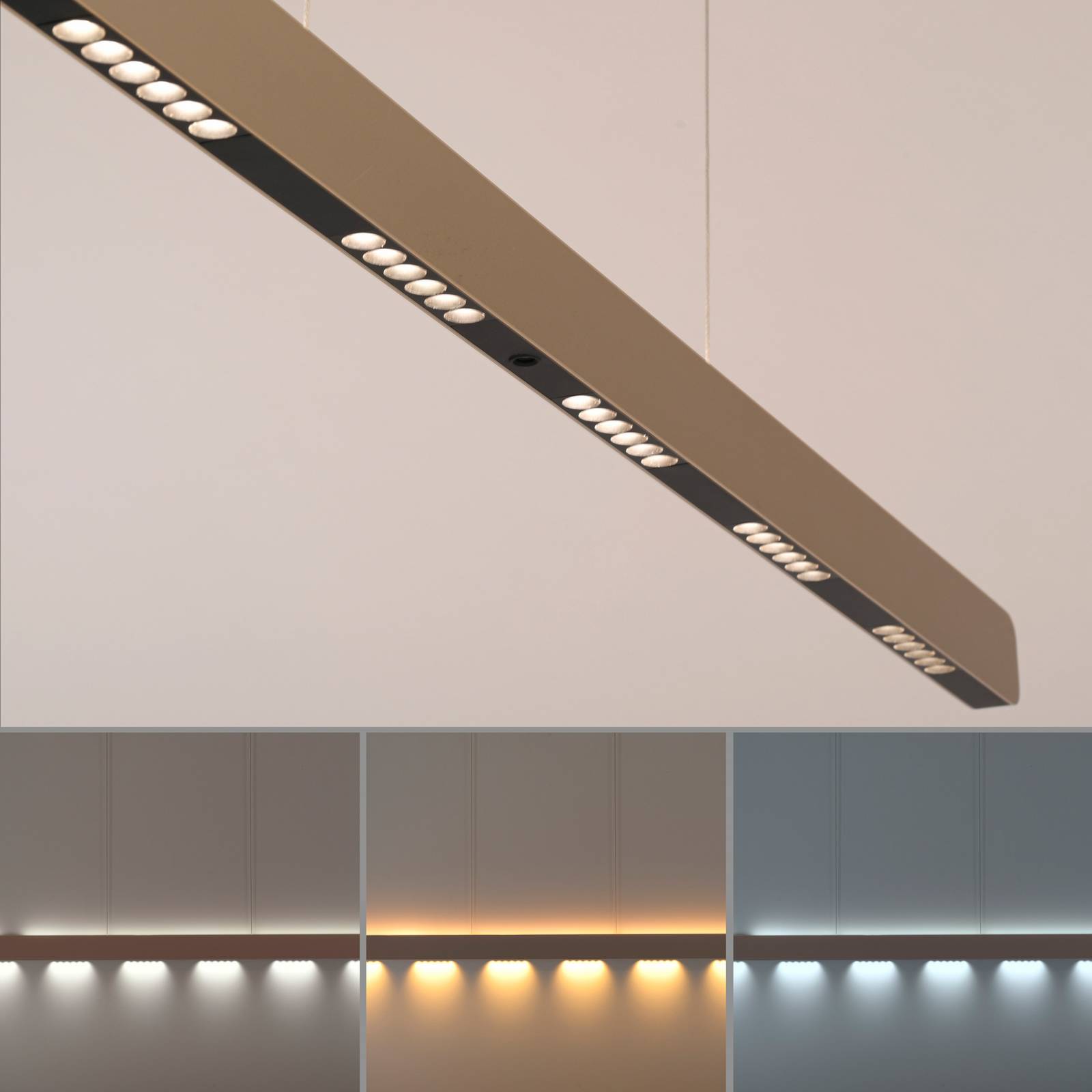 Paul Neuhaus żyrandol LED Q-Stretto, brązowa, 120 cm