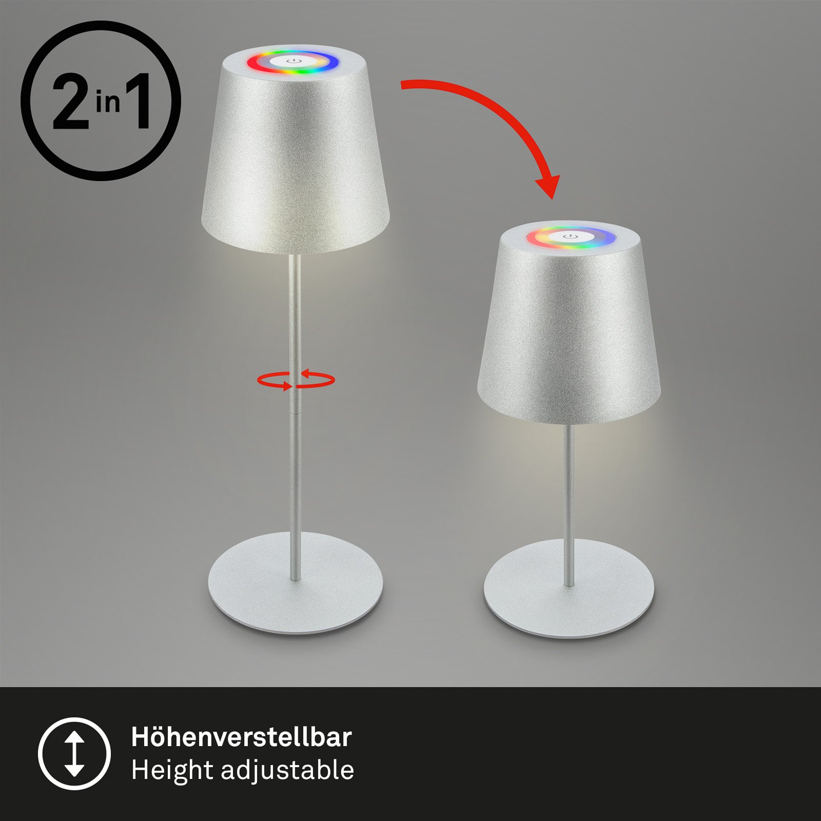 LED dobíjecí stolní lampa 7507015 chrom matná RGBW IP44 dotykový stmívač