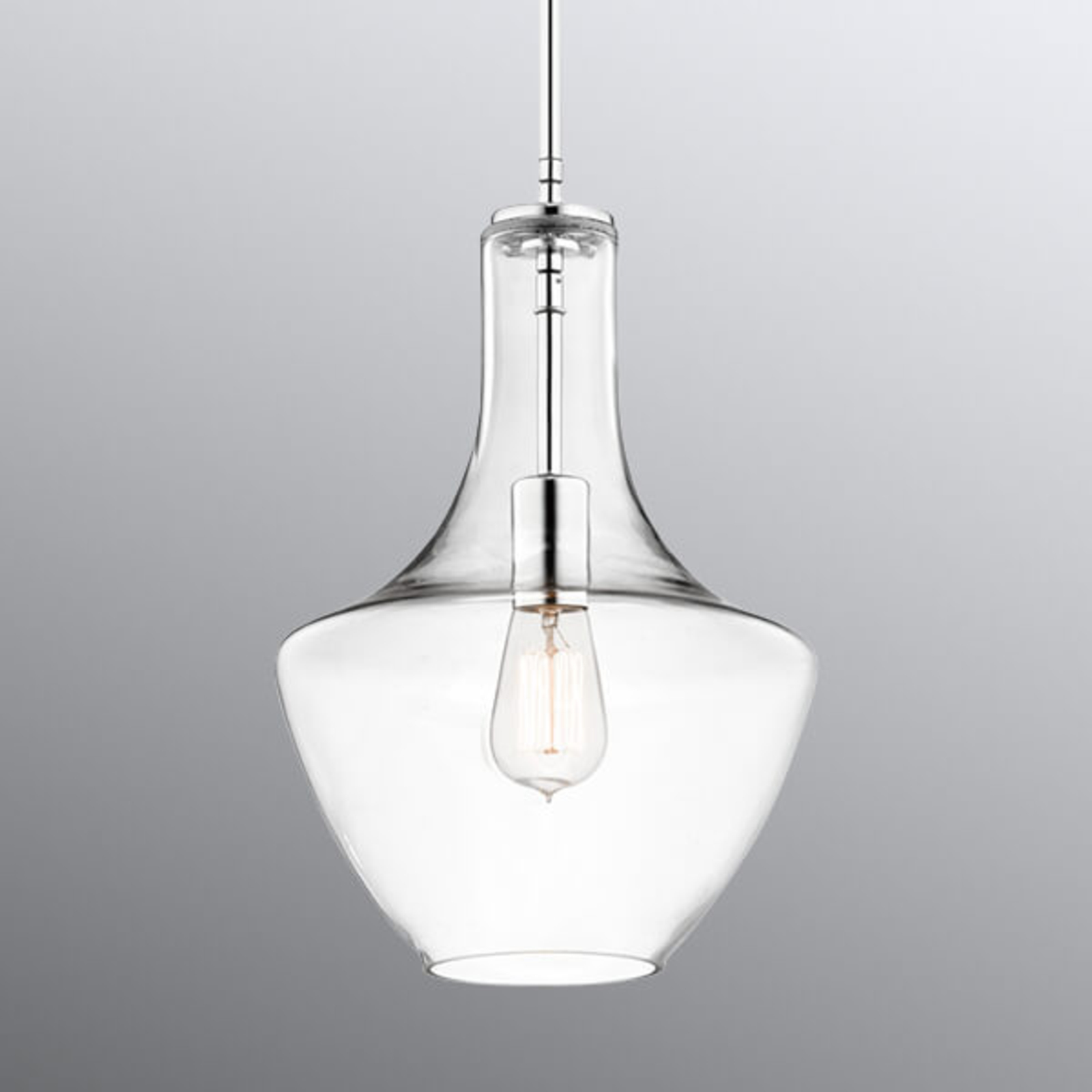 KICHLER Small glass pendant light Everly chrome socket, for Living / Dining Room, metal, glass, E27, 60 W, energy efficiency: A++, H: 38.7 cm