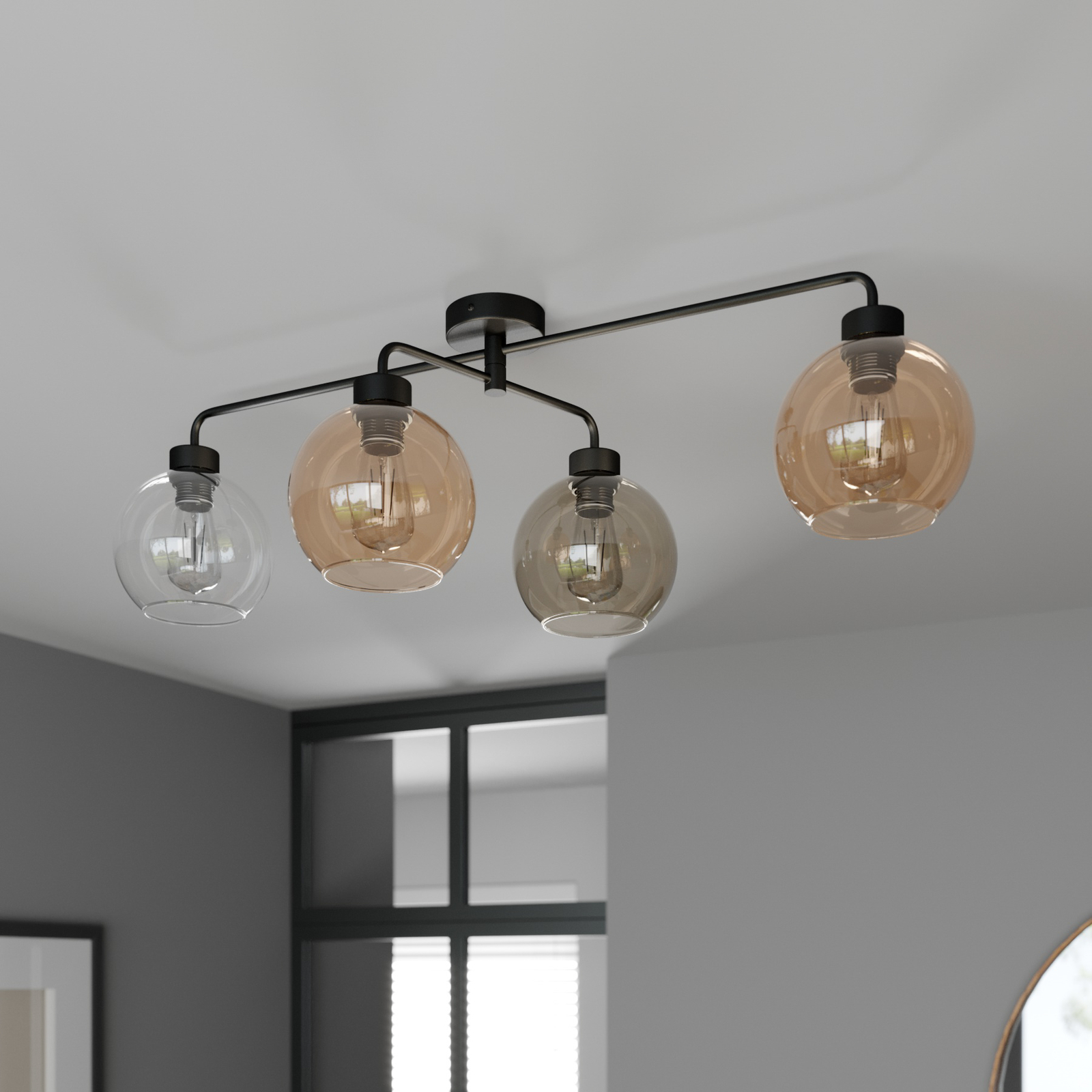 Loftslampe Cubus med fire lys klar/ber/grå