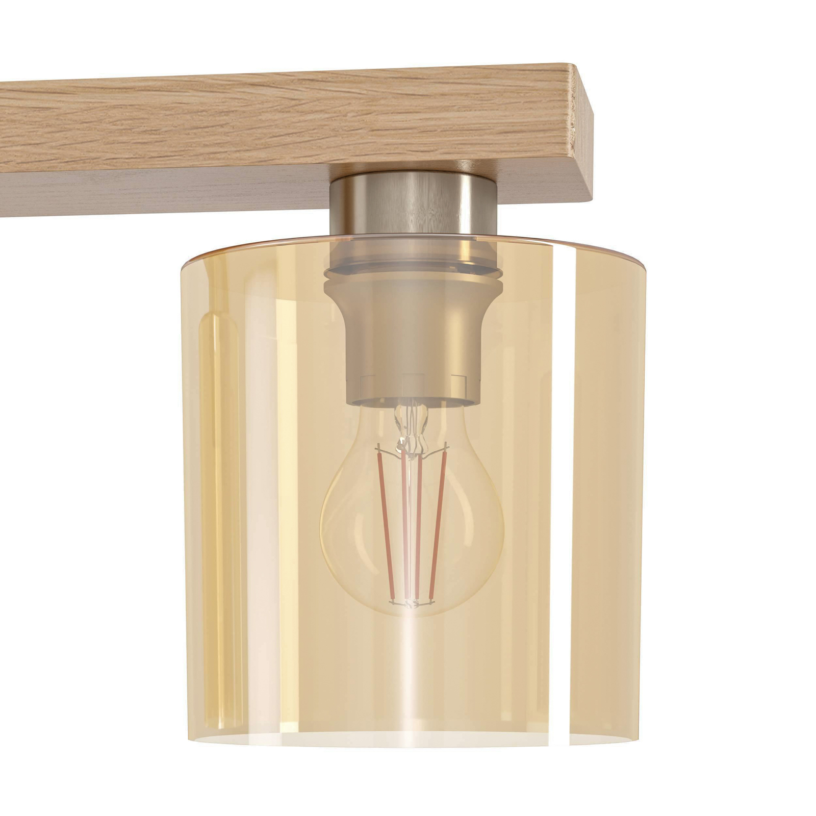Castralvo hanging light, length 115 cm, wood/amber, 5-bulb, glass