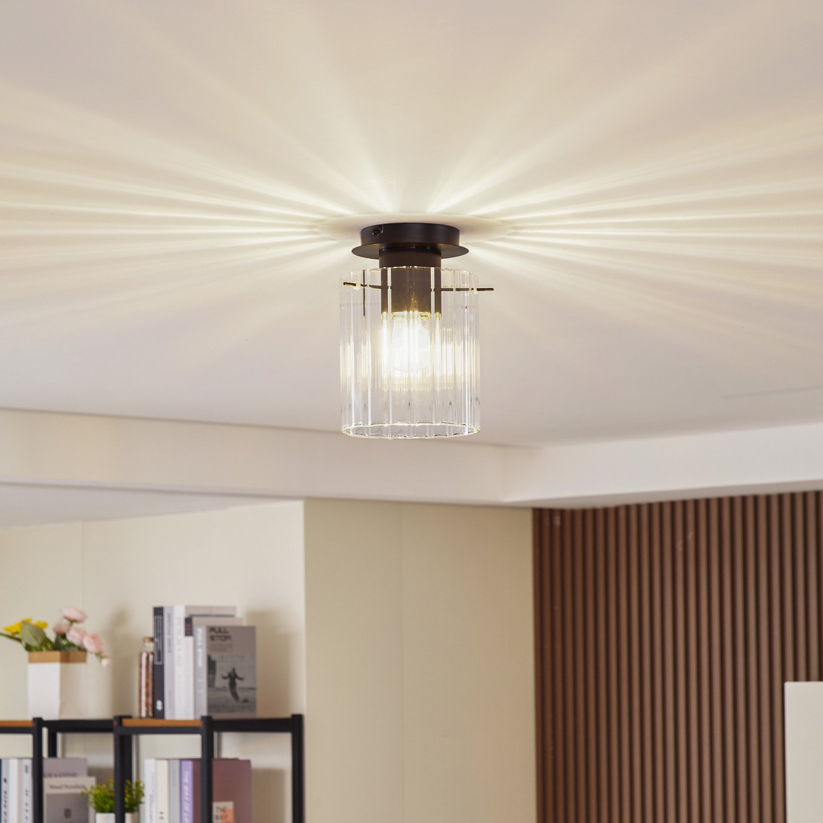 Plafonieră Lucande Eirian 1 lumină negru sticlă E27 - Camera de zi / sufragerie - modern - transparent negru - Metal