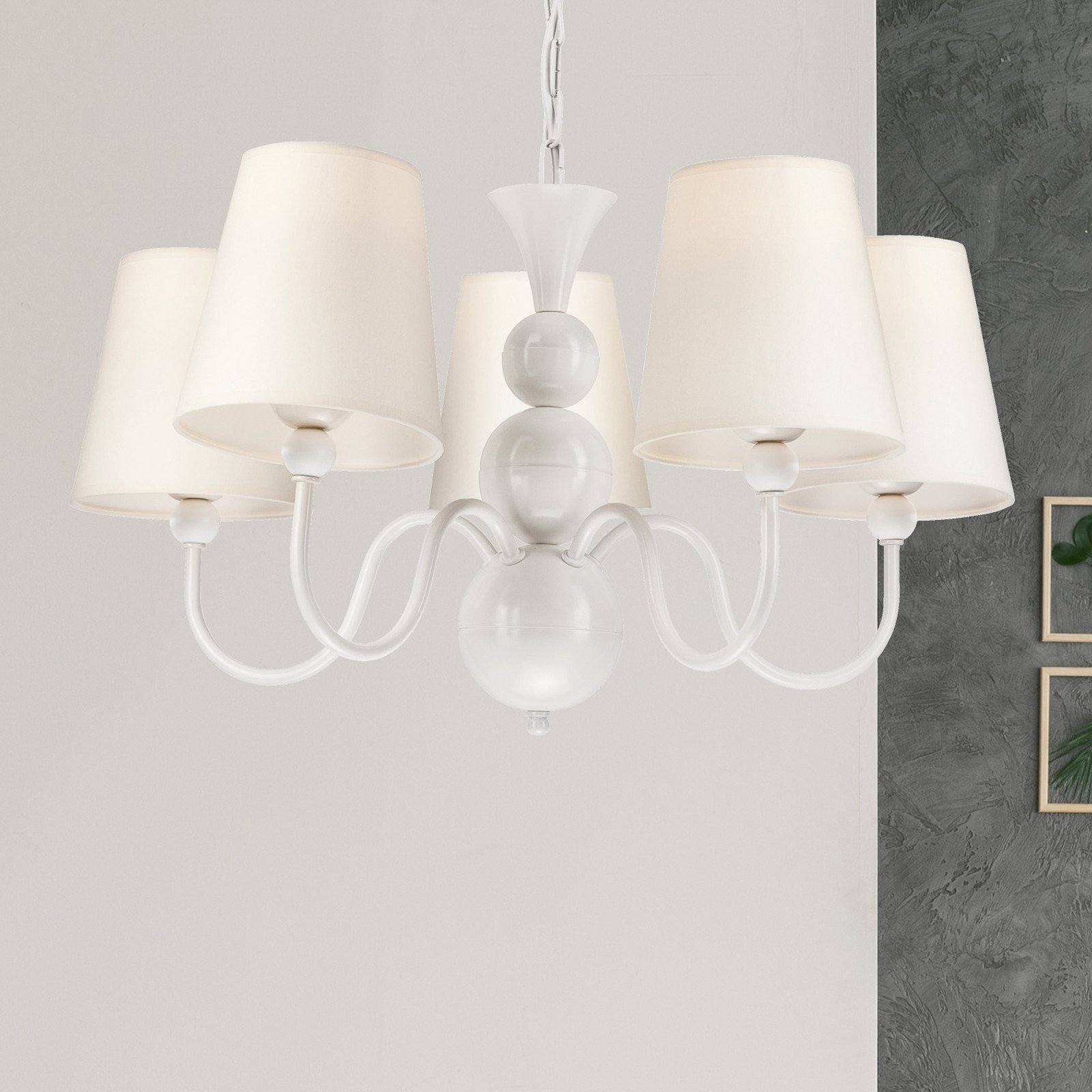 Lamkur Candelabru Mary cu cinci abajururi alb - Camera de zi / sufragerie - Țesătură / Textil