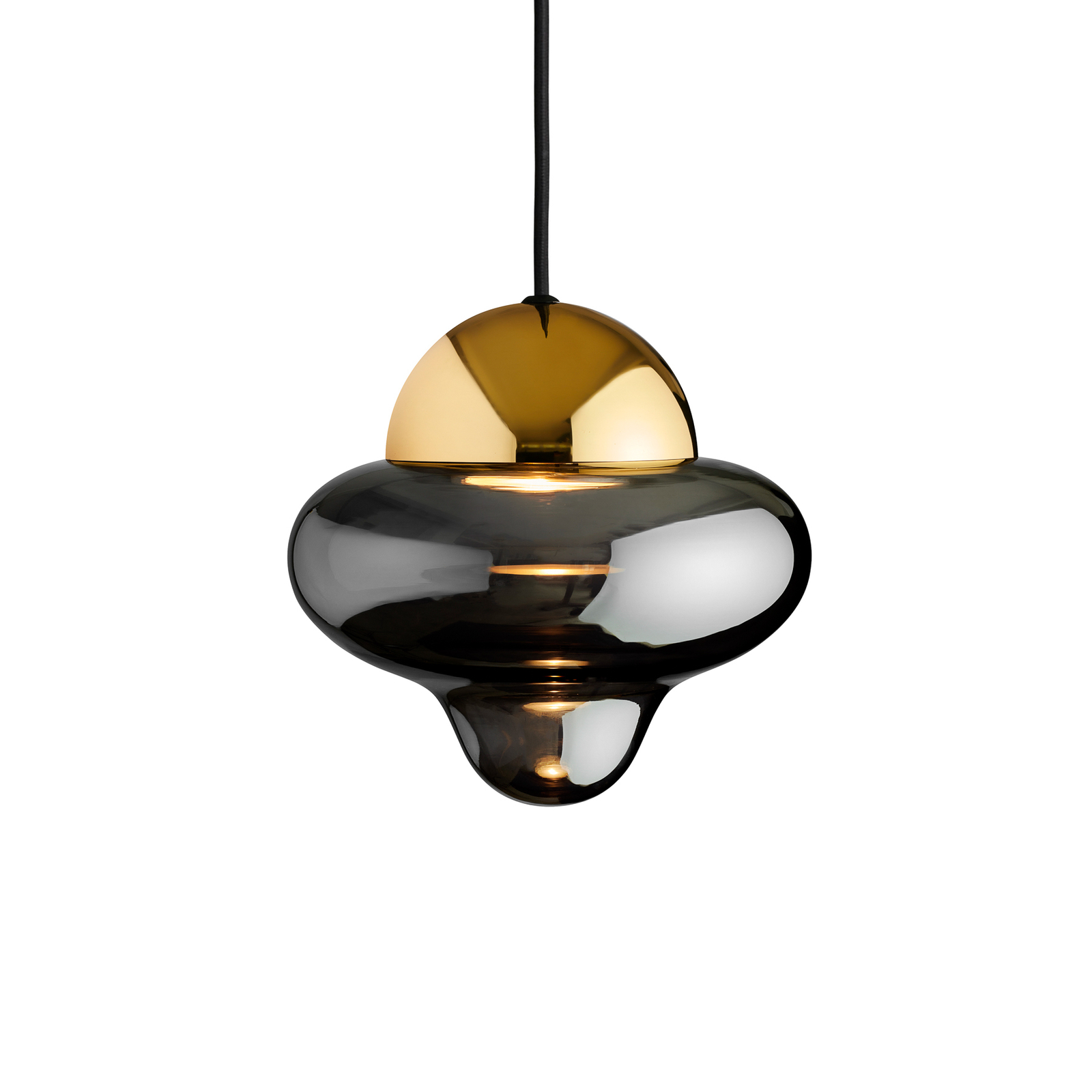 LED pendant light Nutty, smoke grey / gold, Ø 18.5 cm, glass