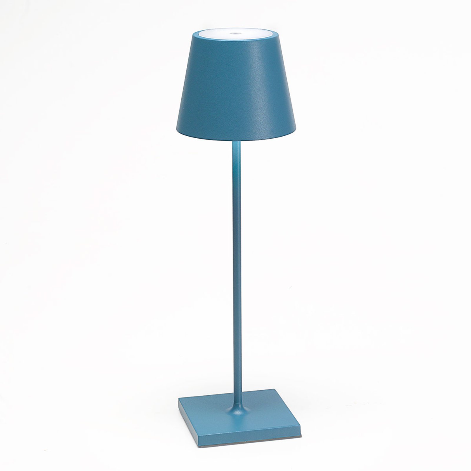 Lampa stołowa LED Zafferano Poldina, akumulator, matowa, niebieska