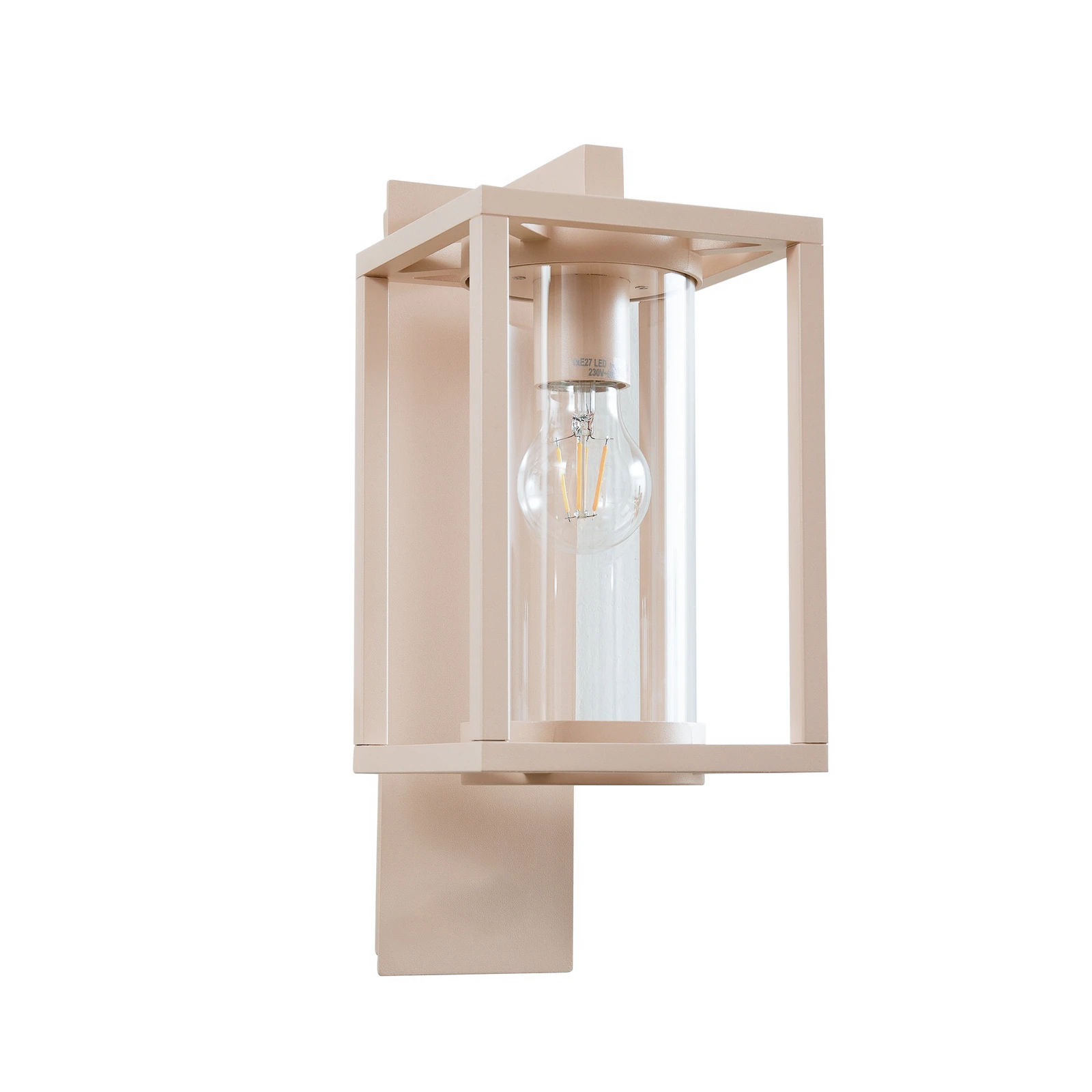 Aplique de exterior Lucande Ferda, portalámpara inferior, beige, IP44