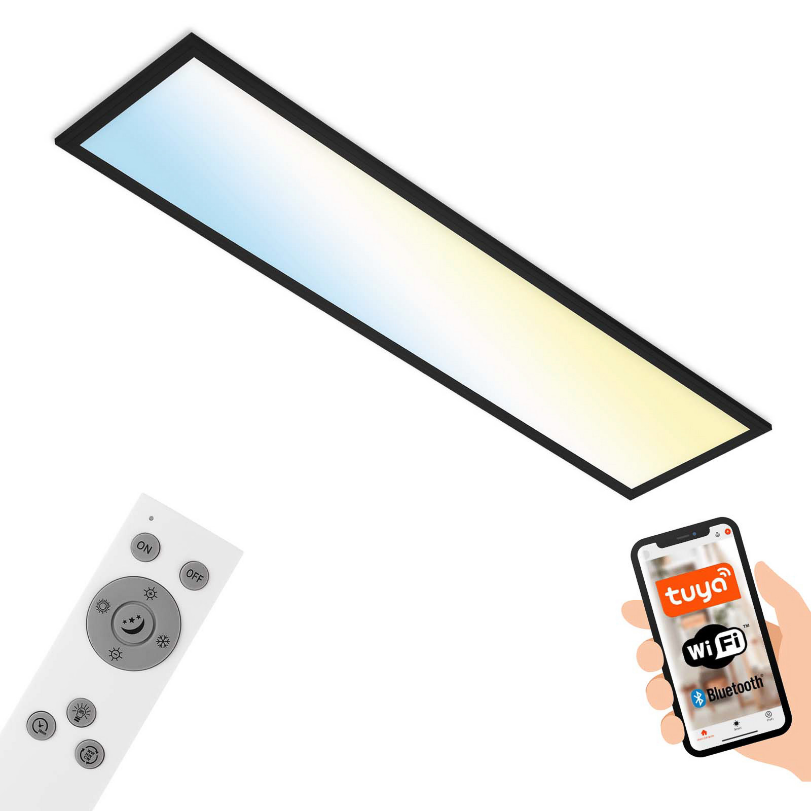 Briloner Piatto S plafonieră LED WiFi Bluetooth CCT telec. - Bucătărie - modern - alb negru - Plastic