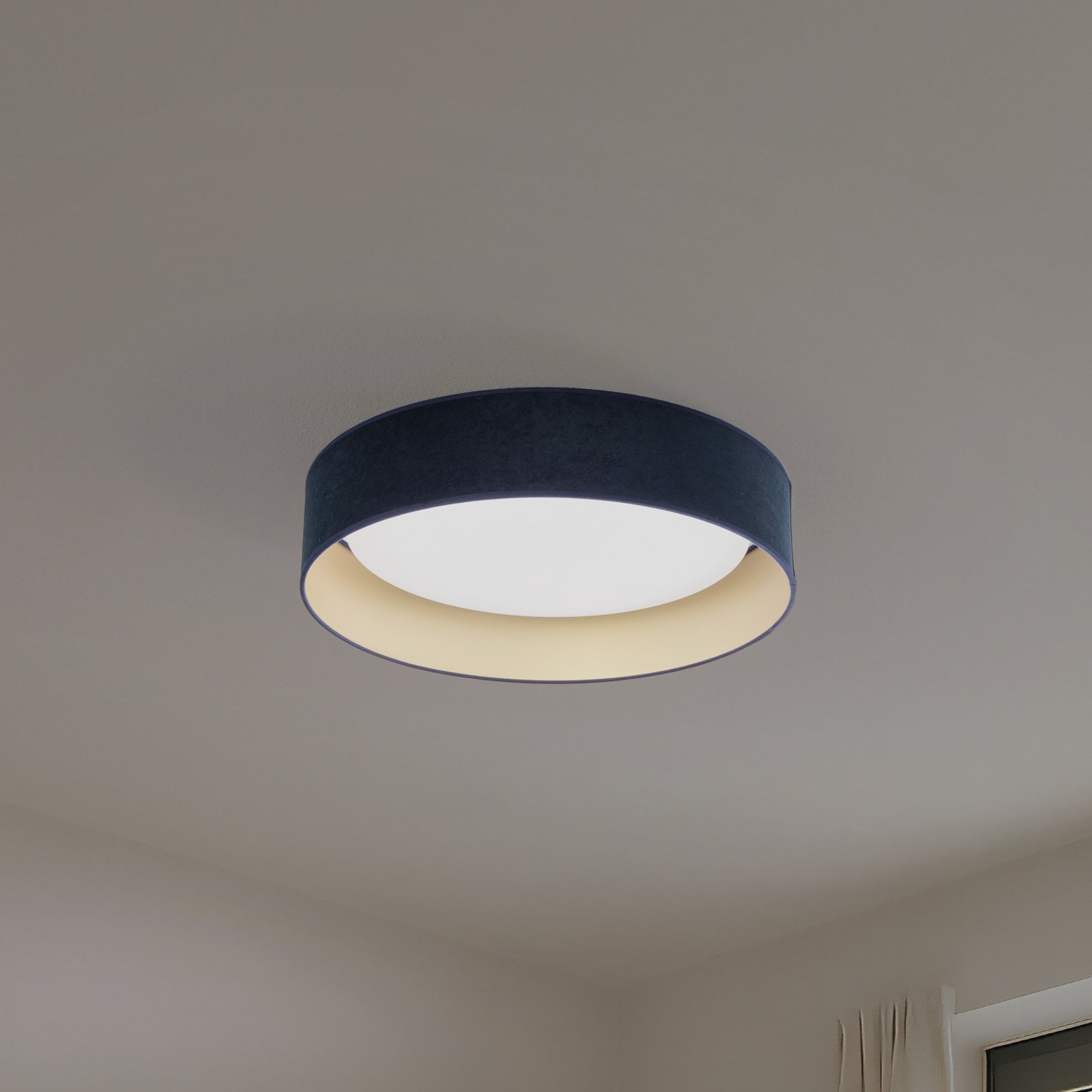 LED-kattovalaisin Plafond Samt tummansininen, Ø 45 cm, 3-porttinen himmennettävä