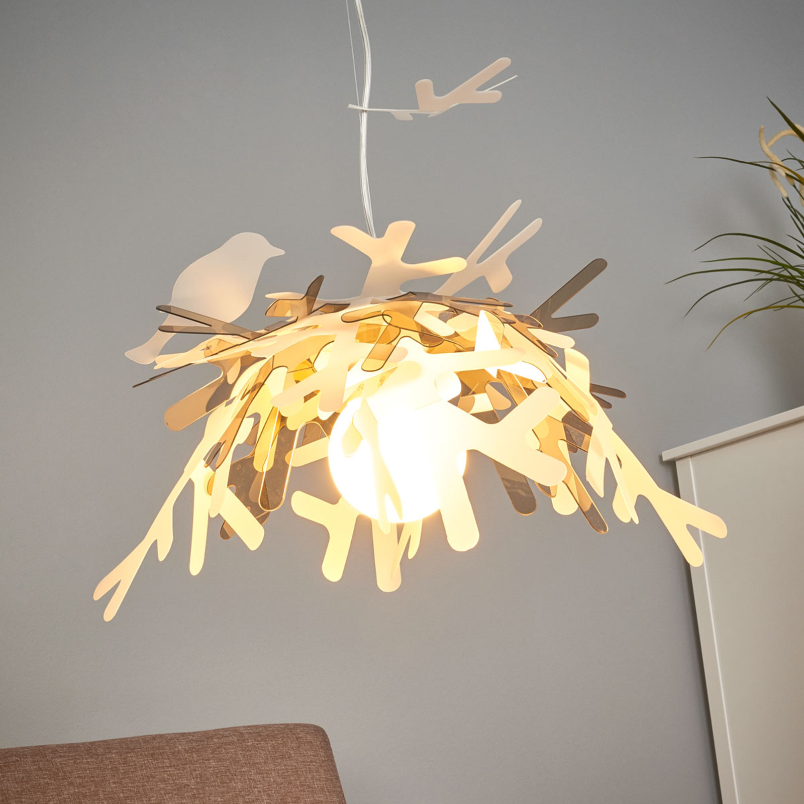 Slamp Luis - designer hanging light, gold, for Living / Dining Room, Opalflex, Cristalflex, E27, 24 W, energy efficiency: A, H: 35 cm