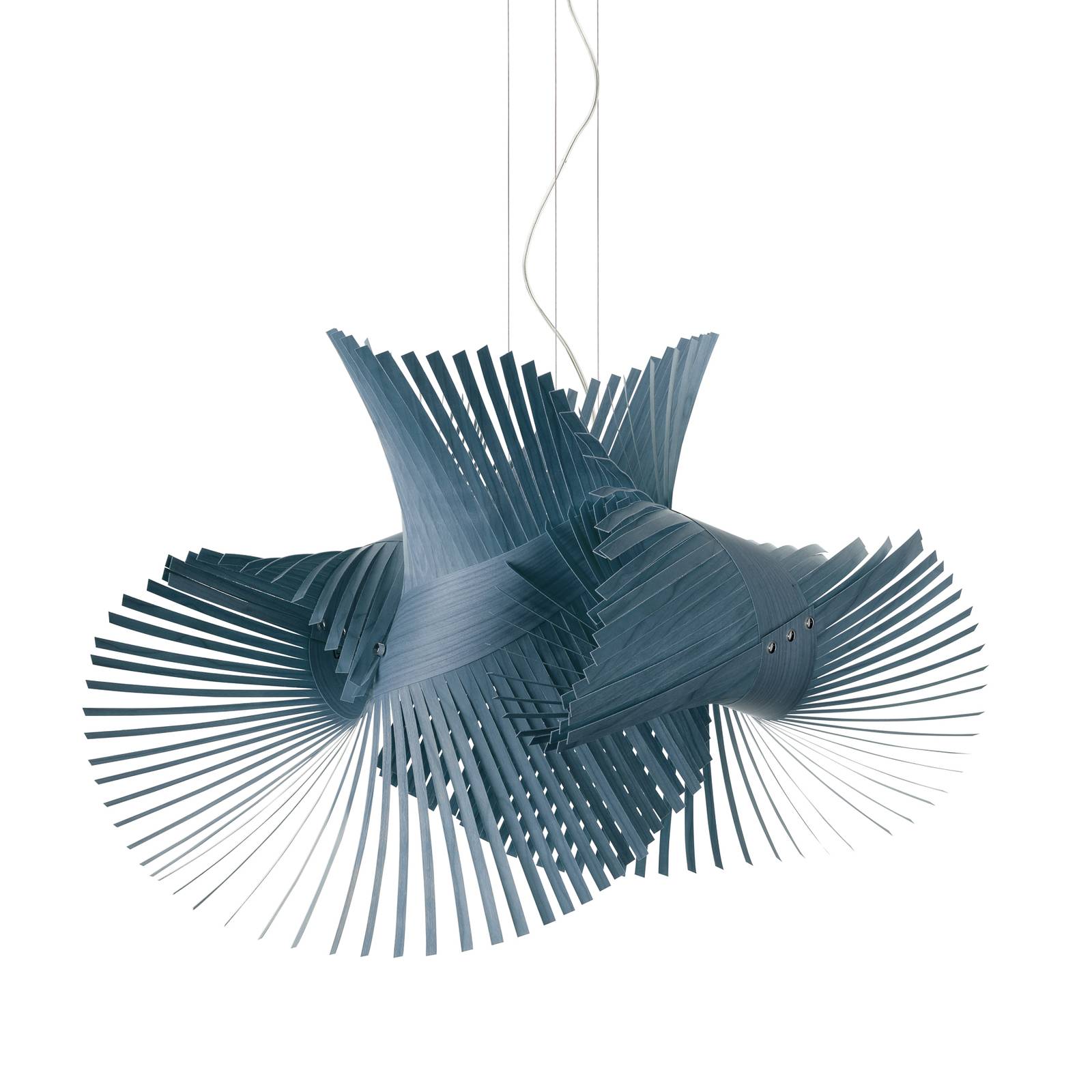 LZF LamPS Minimikado pendant light, blue, for Living / Dining Room, wood veneer, metal, E27, 7 W, L: 70 cm, W: 53 cm, H: 50 cm