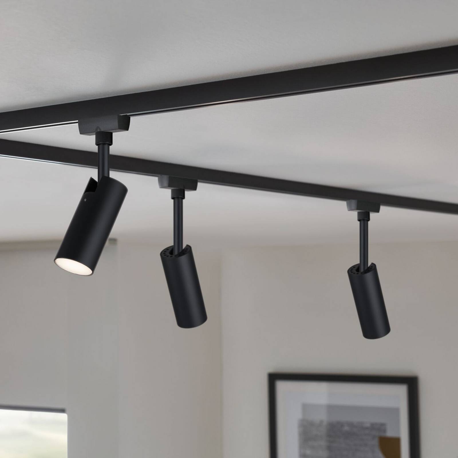 Paulmann URail-set Tubo, zwart, 4-lamps kabelvoeding