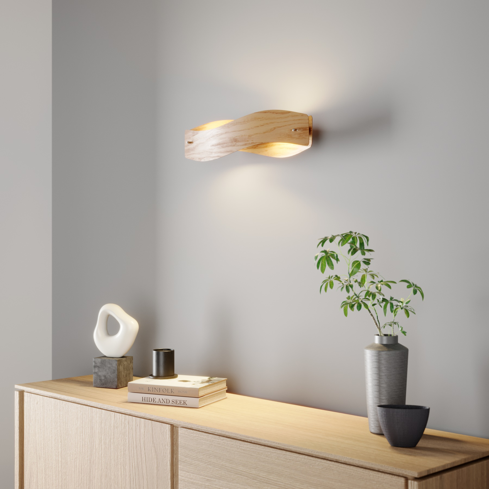 Lámpara de pared Lian de madera con LED atenuables