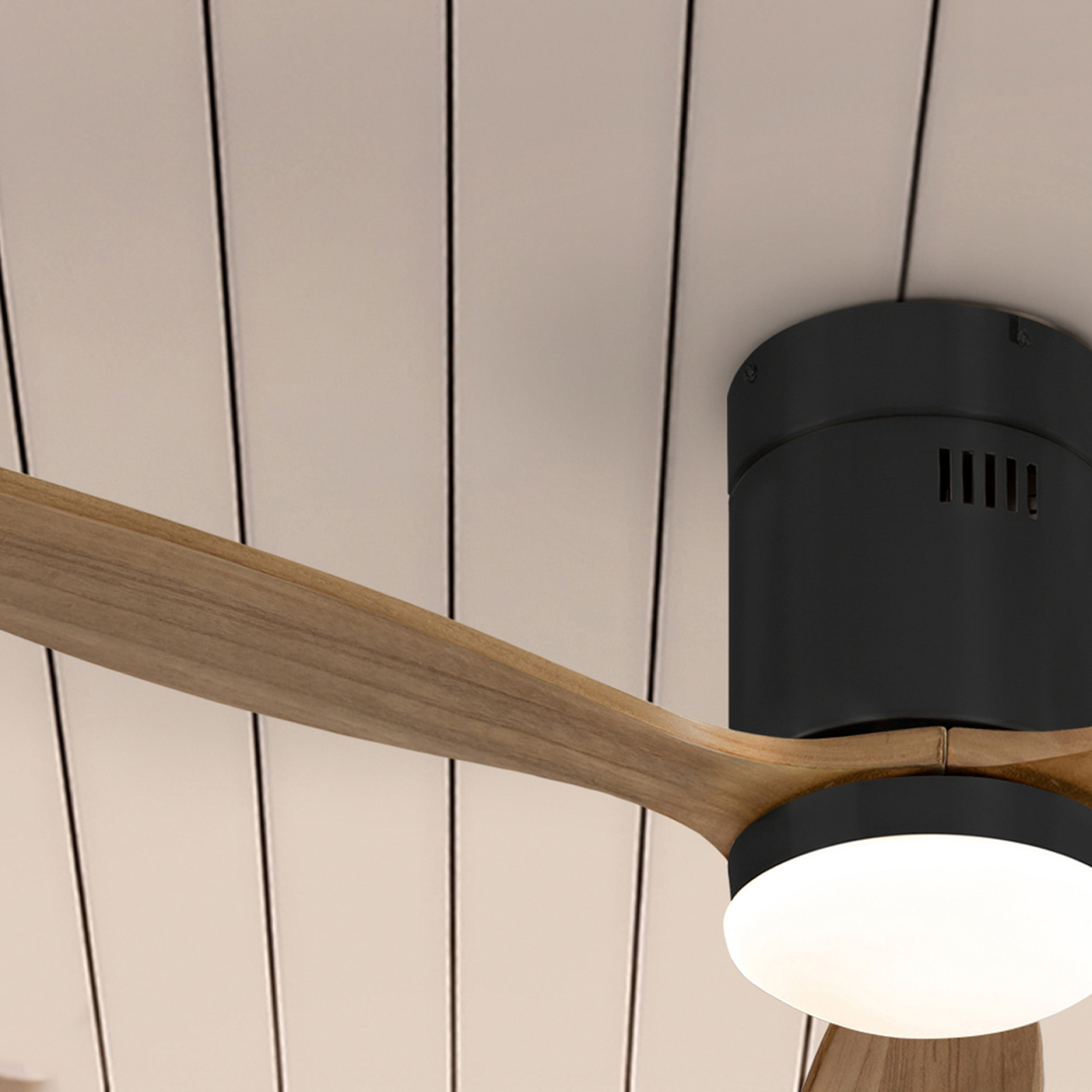 Ventilateur de plafond Siroco Mini LED, noir/noyer