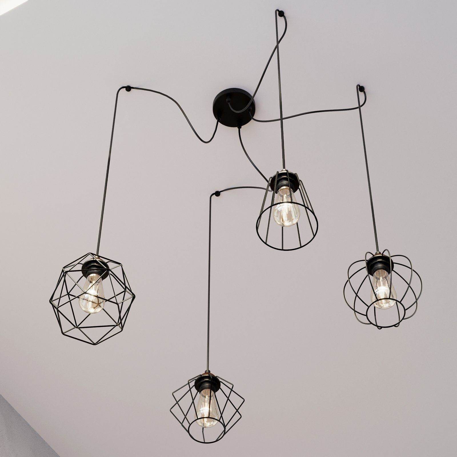 Galaxy pendant light with four cage lampshades