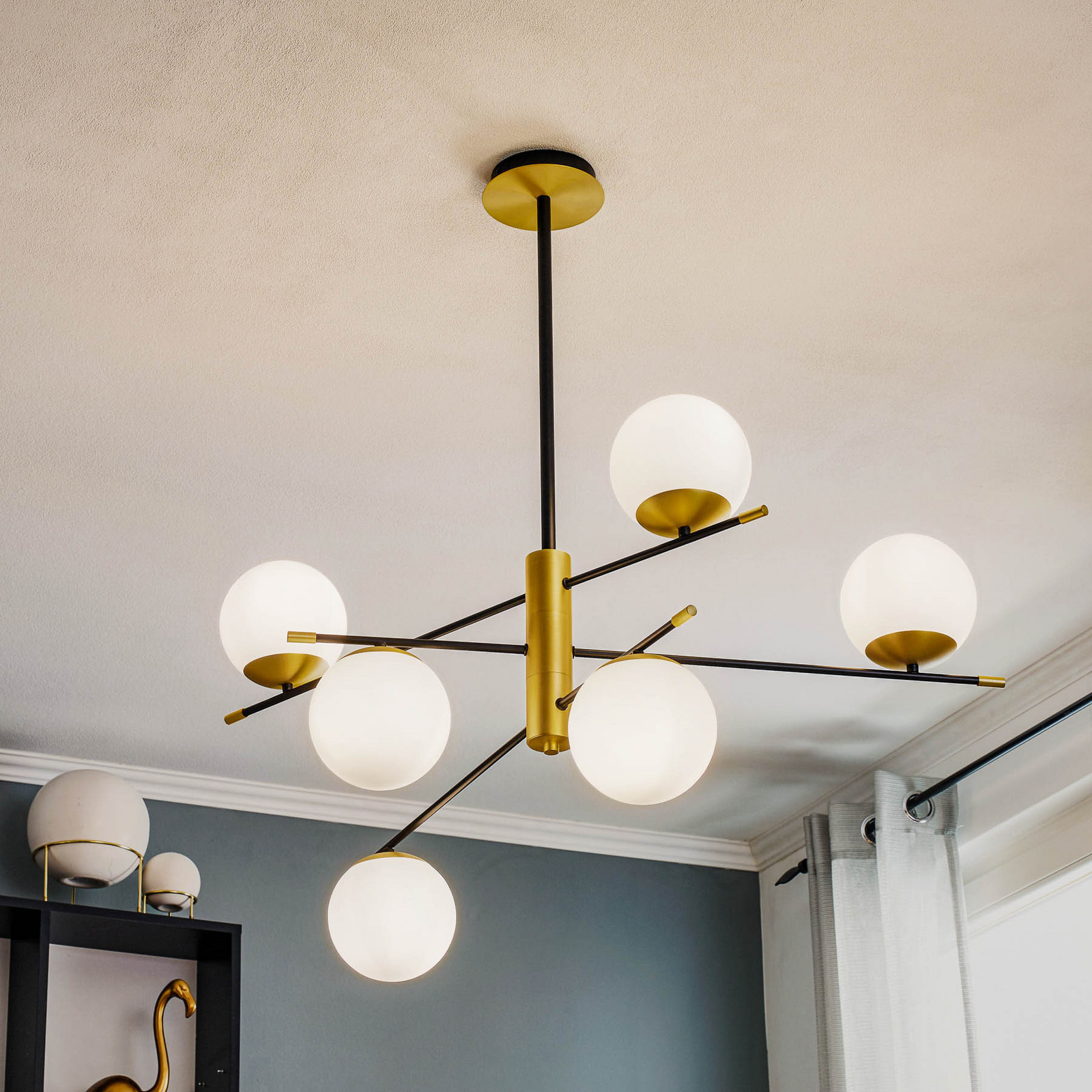 Maytoni Lampă suspendată Nostalgia 6 becuri - Camera de zi / sufragerie - modern - auriu mat negru alb - Sticlă
