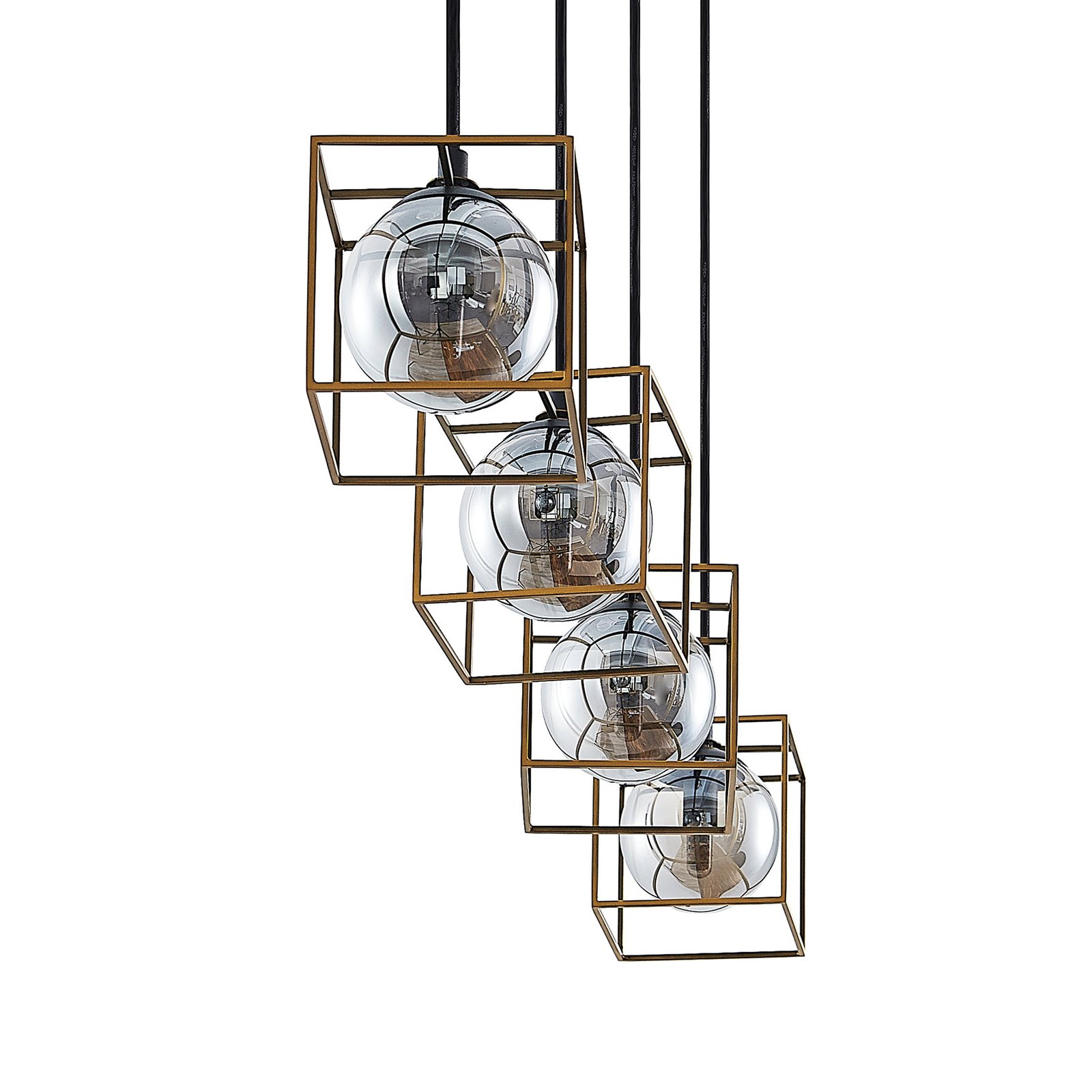 Lindby Josipa pendant lamp, 4 cages, smoky glass