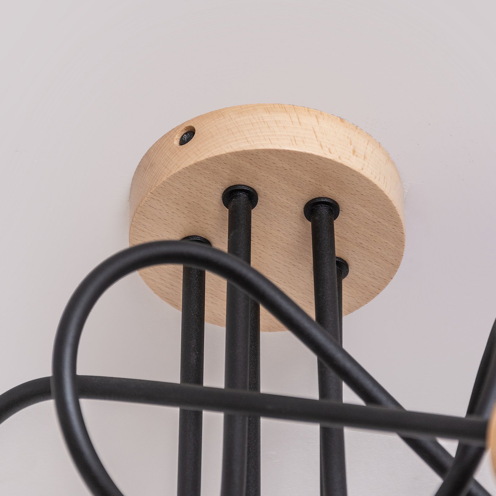 Plafonnier Oxford, noir, bois, métal, à 5 lampes, Ø 47 cm