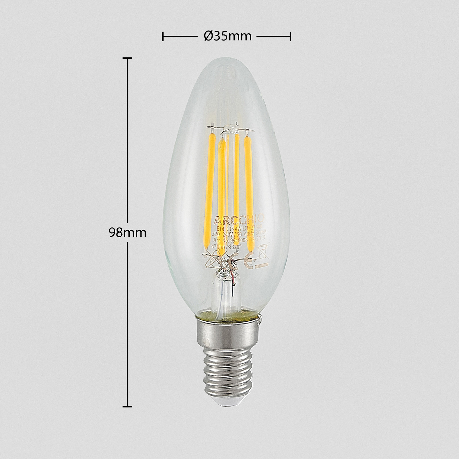 Bombilla LED E14 filamento 4W 2.700K atenuador