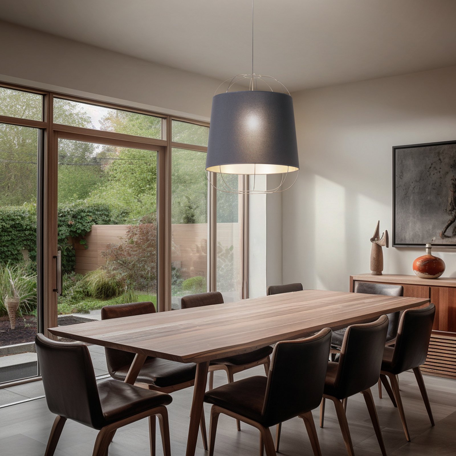 Hängeleuchte Lantern Medium, schwarz/gold, Stoff, E27