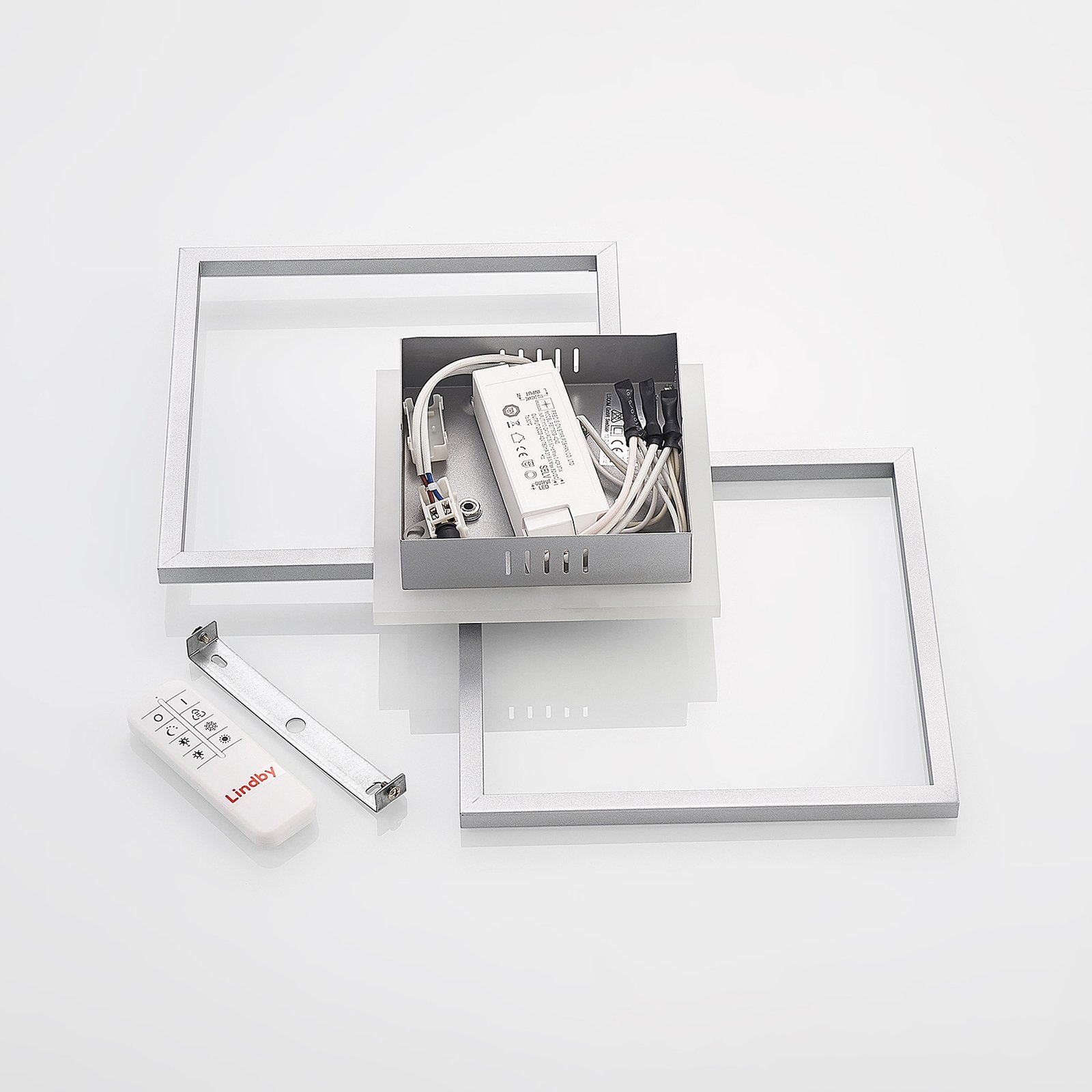 Lindby LED-Deckenlampe Fjardo, eckig, silber, CCT, Remote