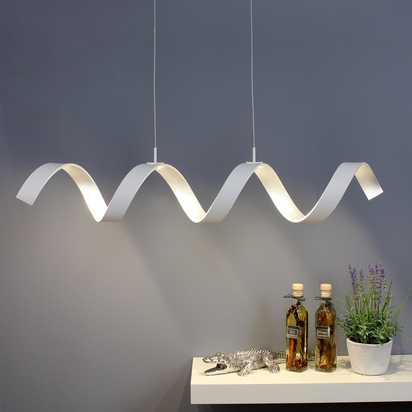 LED-Hängeleuchte Helix, weiß-silber