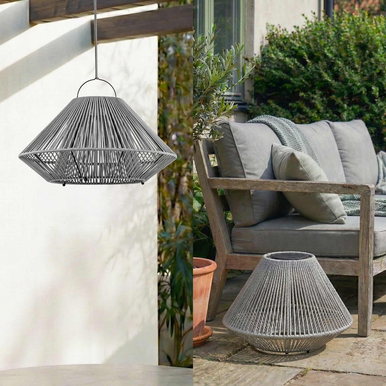 Lindby LED-zonnelamp Austas, grijs, Ø 50 cm, USB, IP54