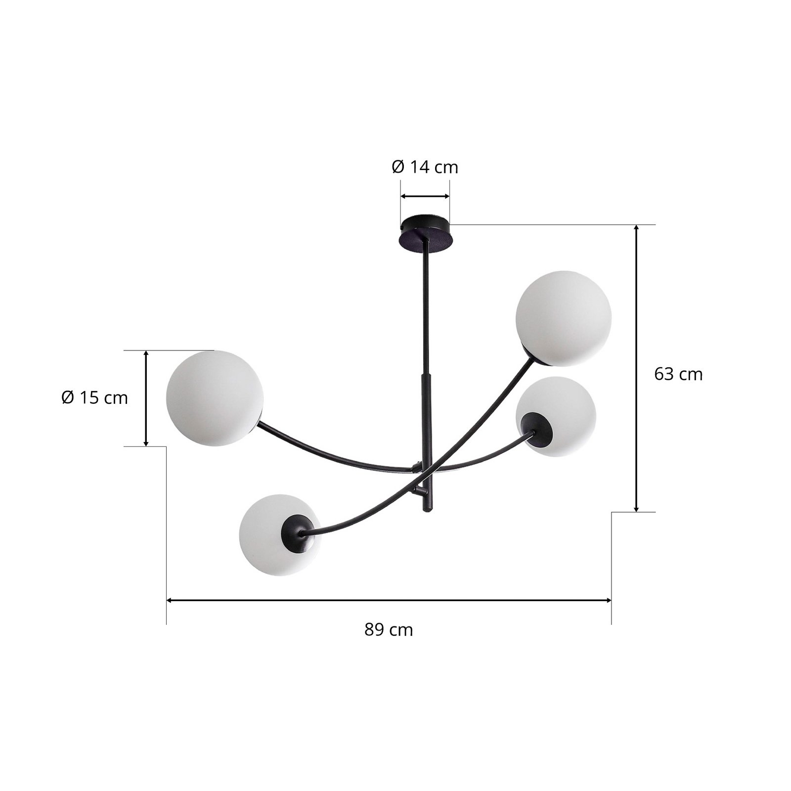 Lampa sufitowa Hunter, czarna/opalowa, 4-pkt.