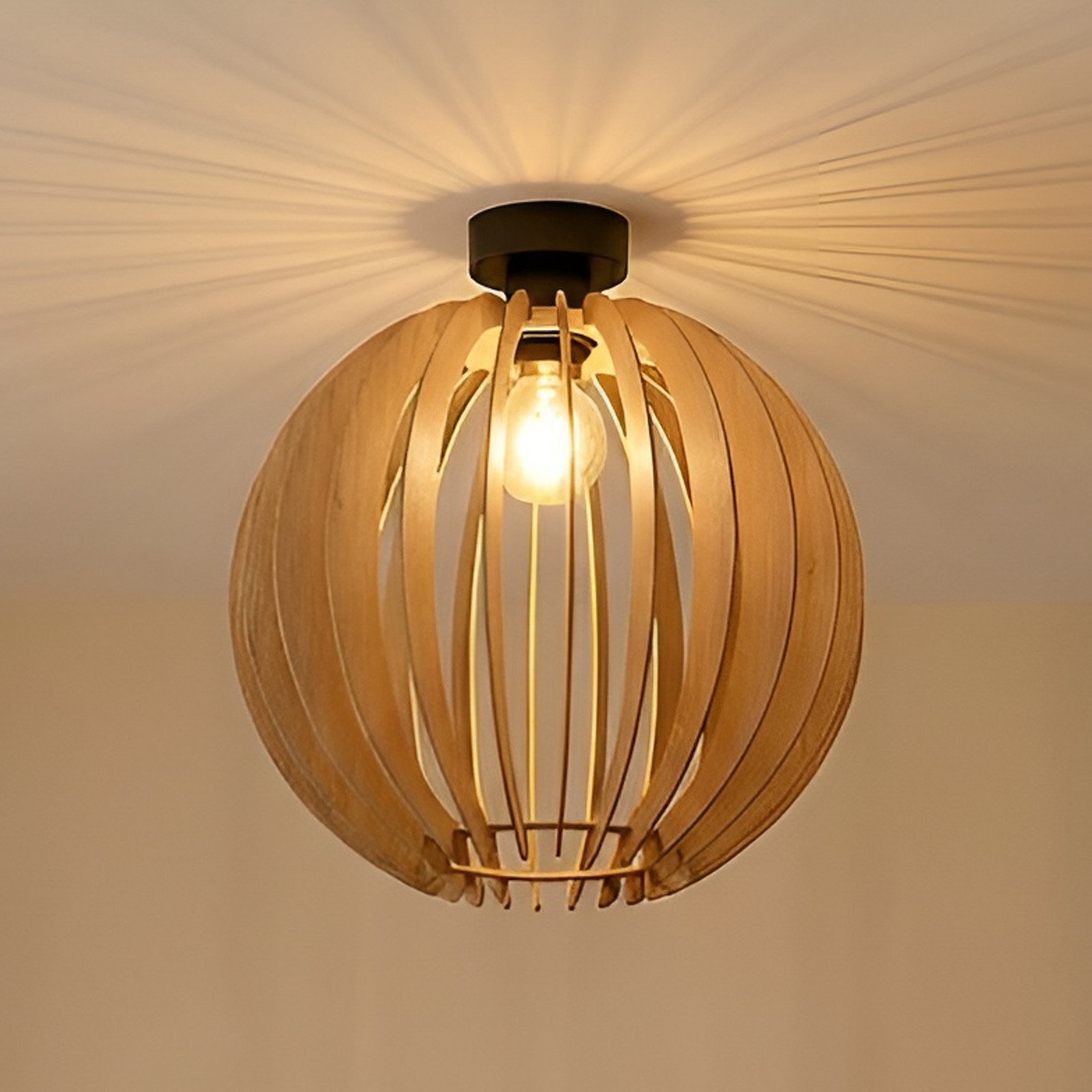 MCJ Plafonieră Clay Ø 40 cm placaj de mesteacăn E27 - Camera de zi / sufragerie - Scandinavă - lemn deschis negru