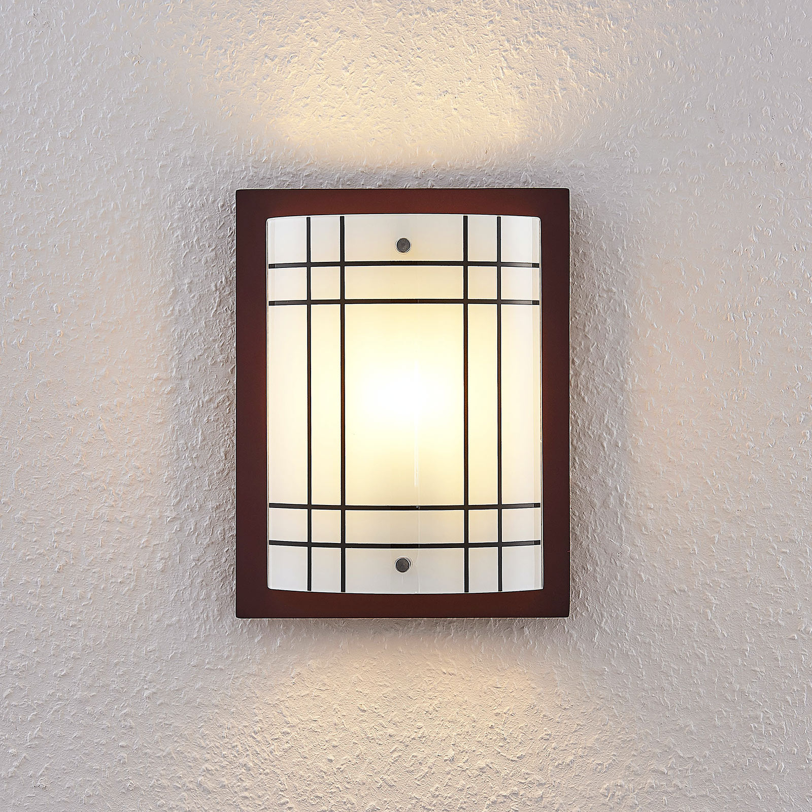Wooden Thees wall light, checked glass