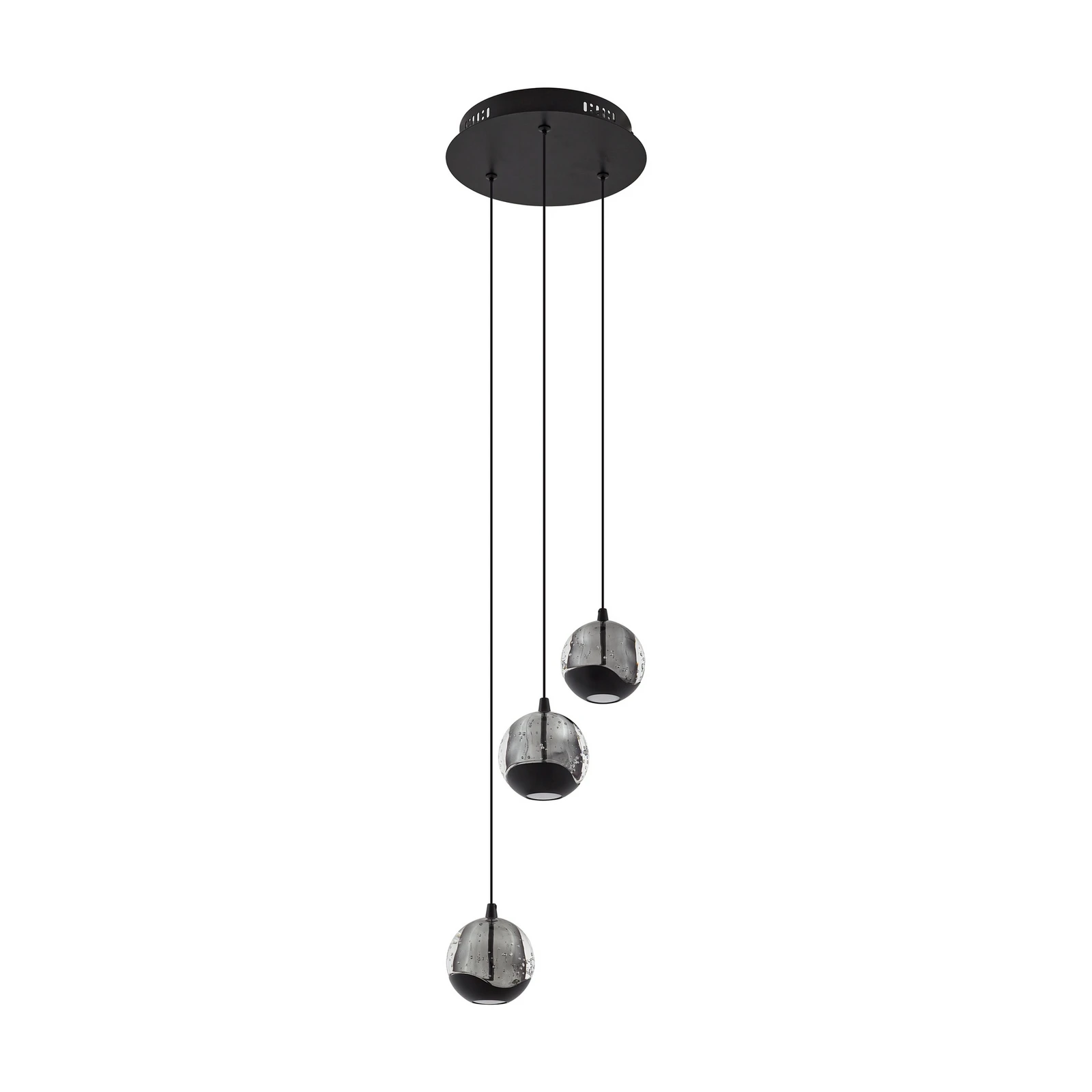 Lampă suspendată LED Lucande Hayley, negru, cu 3 becuri, sticlă