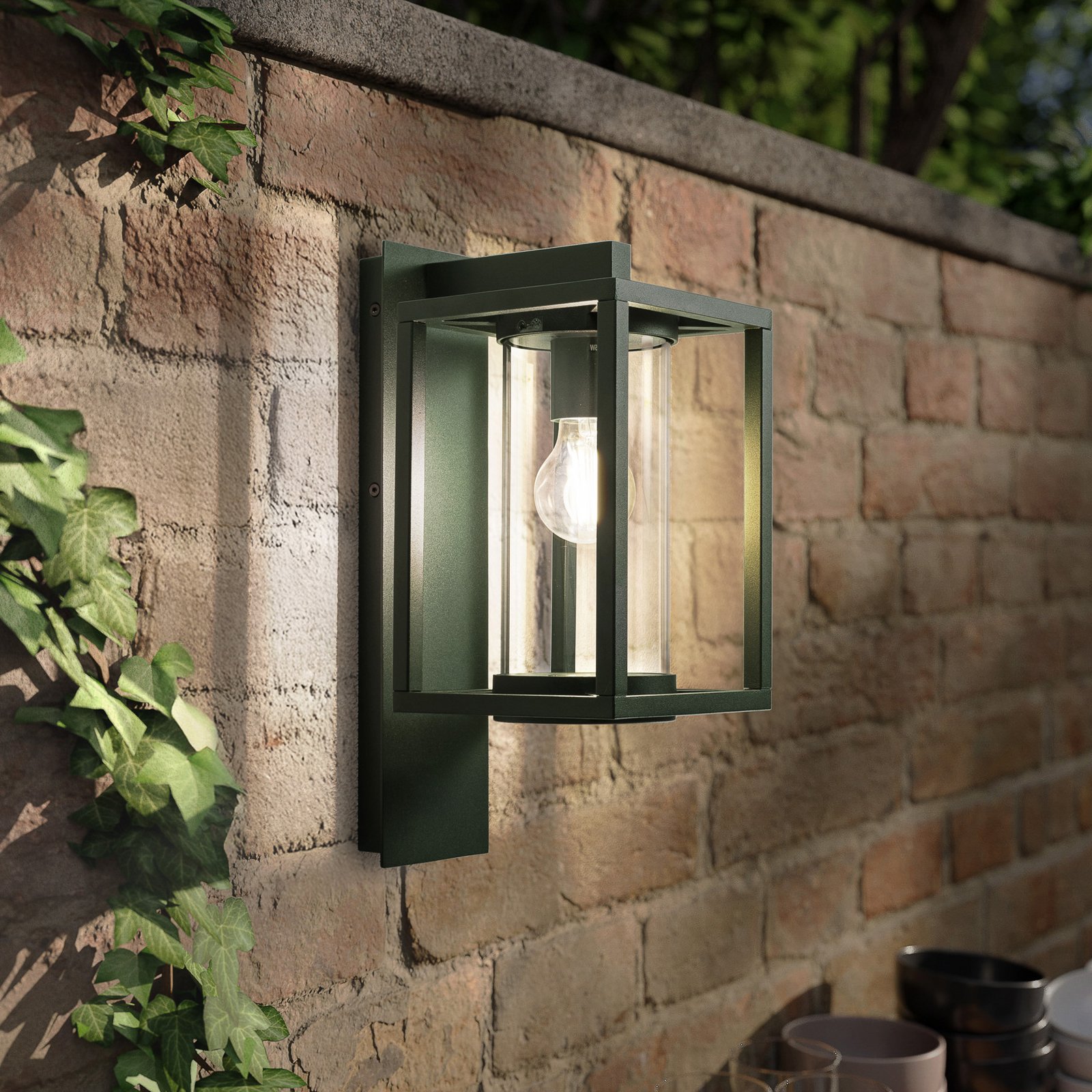 Lucande outdoor wall light Ferda, hanging, dark green, E27