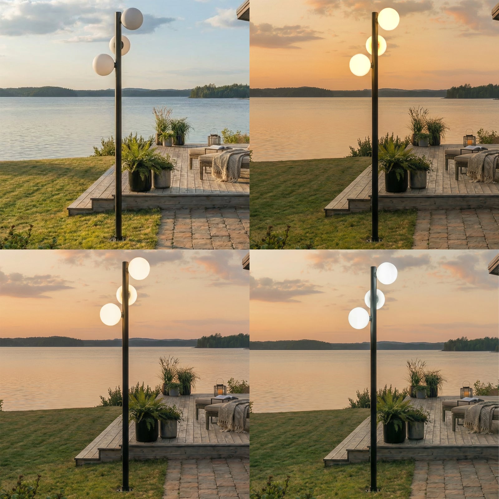 Asane LED outdoor light, 3-bulb, CCT, 222 cm, black, metal - Lucande