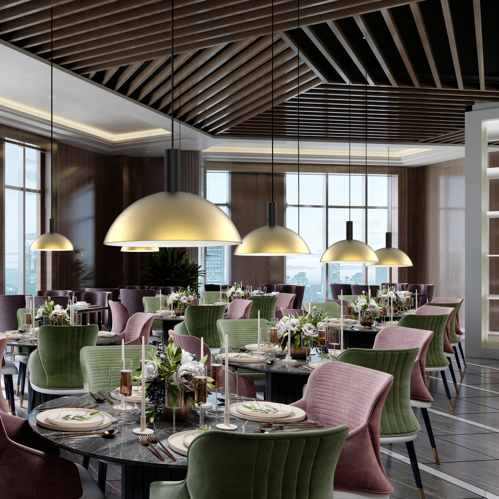 LORA II LED track pendant light, brass, Ø 24 cm, 40° CCT, 3-phase