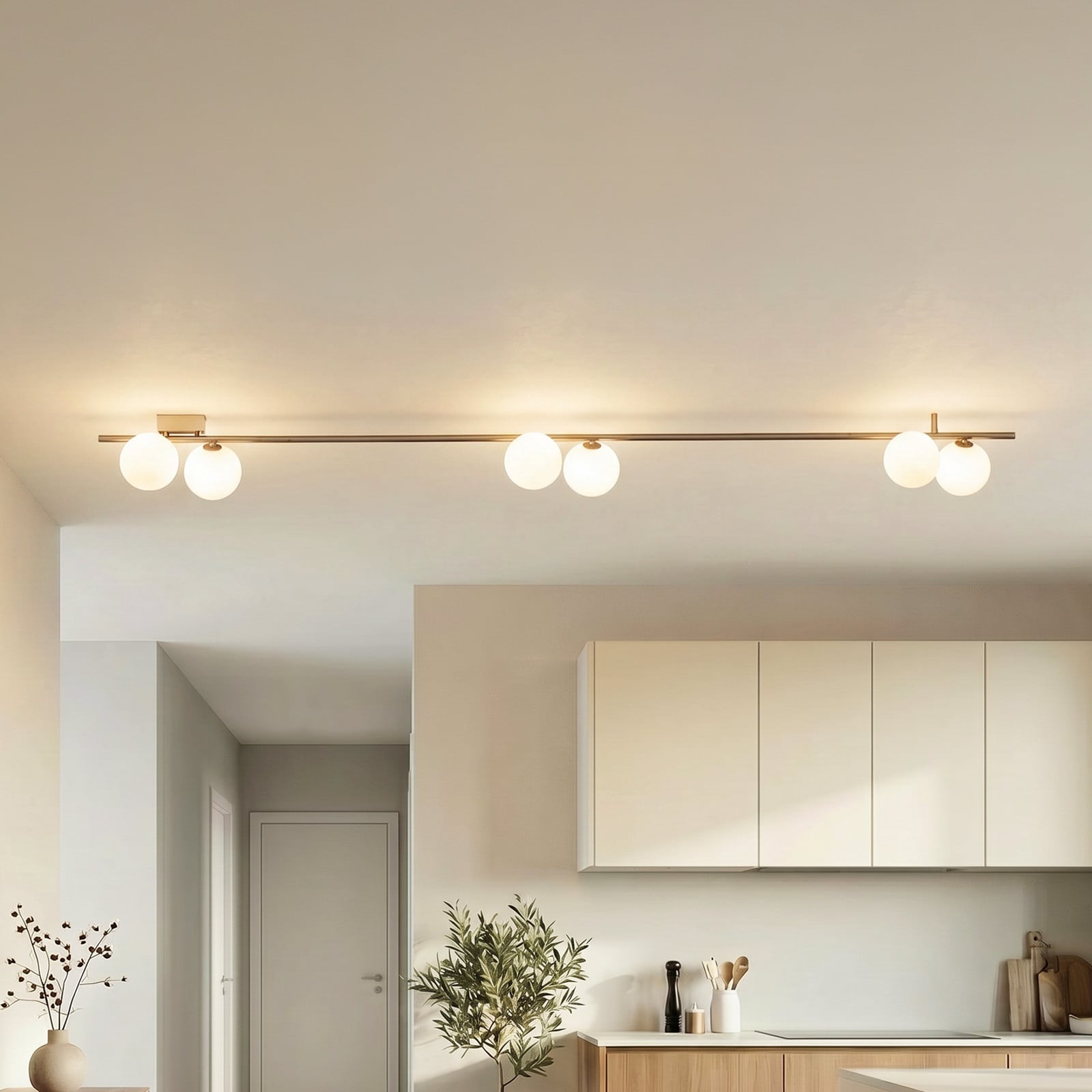 TK Lighting Plafonieră Imelo maro 6 becuri sticlă lungime 200 cm - dormitor - maro alb