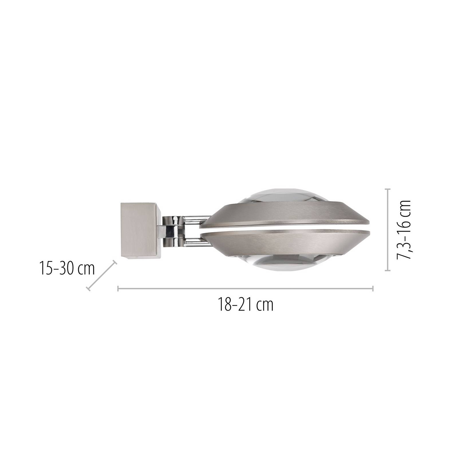 PURE LED-Wandlampe Oculis, silberfarben 30 cm, Eisen, 2-flg. günstig online kaufen