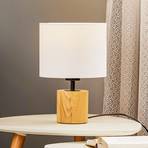 Tidas table lamp, oiled oak, Ø 20 cm, white